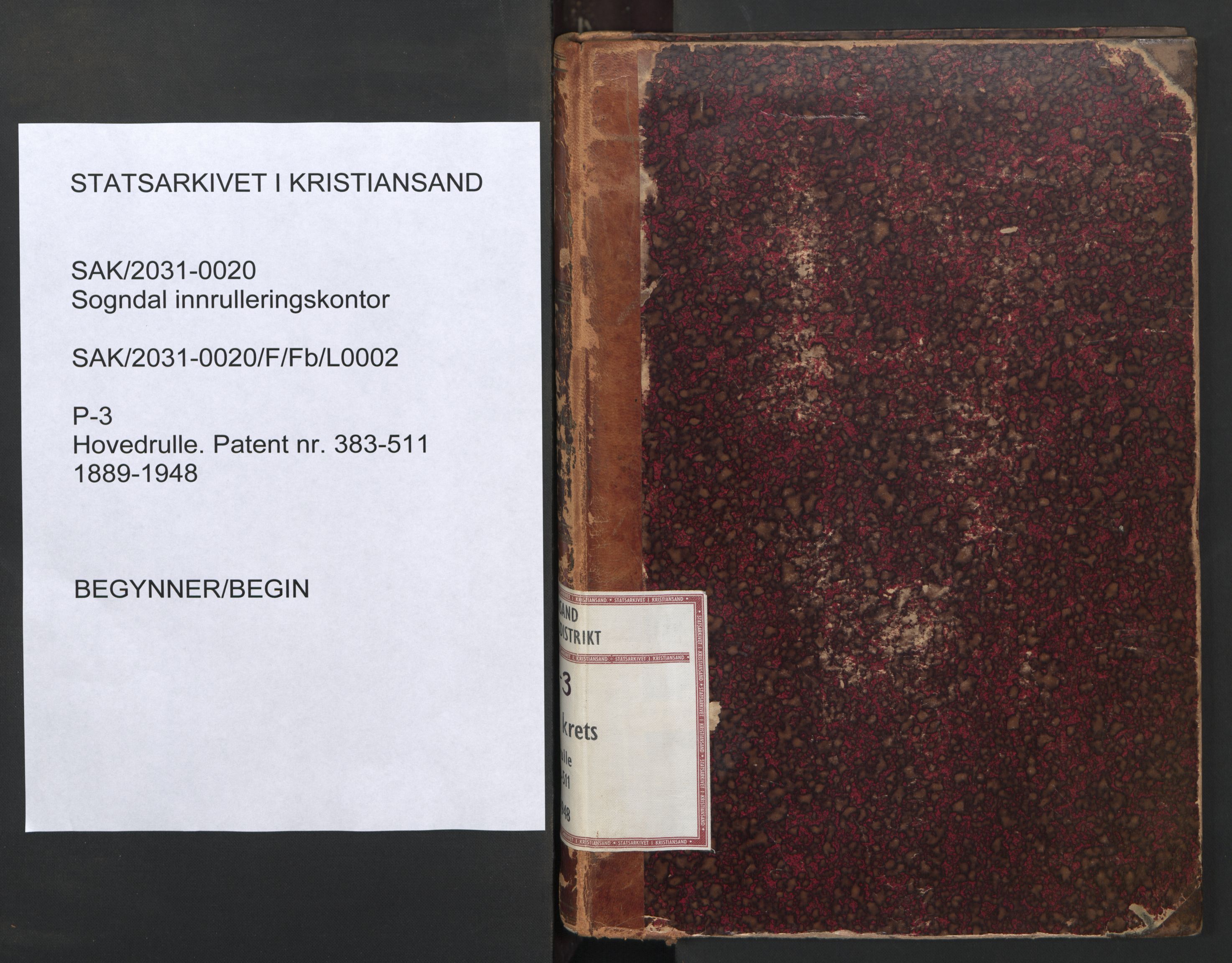 Sogndal mønstringskrets, AV/SAK-2031-0020/F/Fb/L0002: Hovedrulle nr. 383-511, P-3, 1889-1948, s. 1