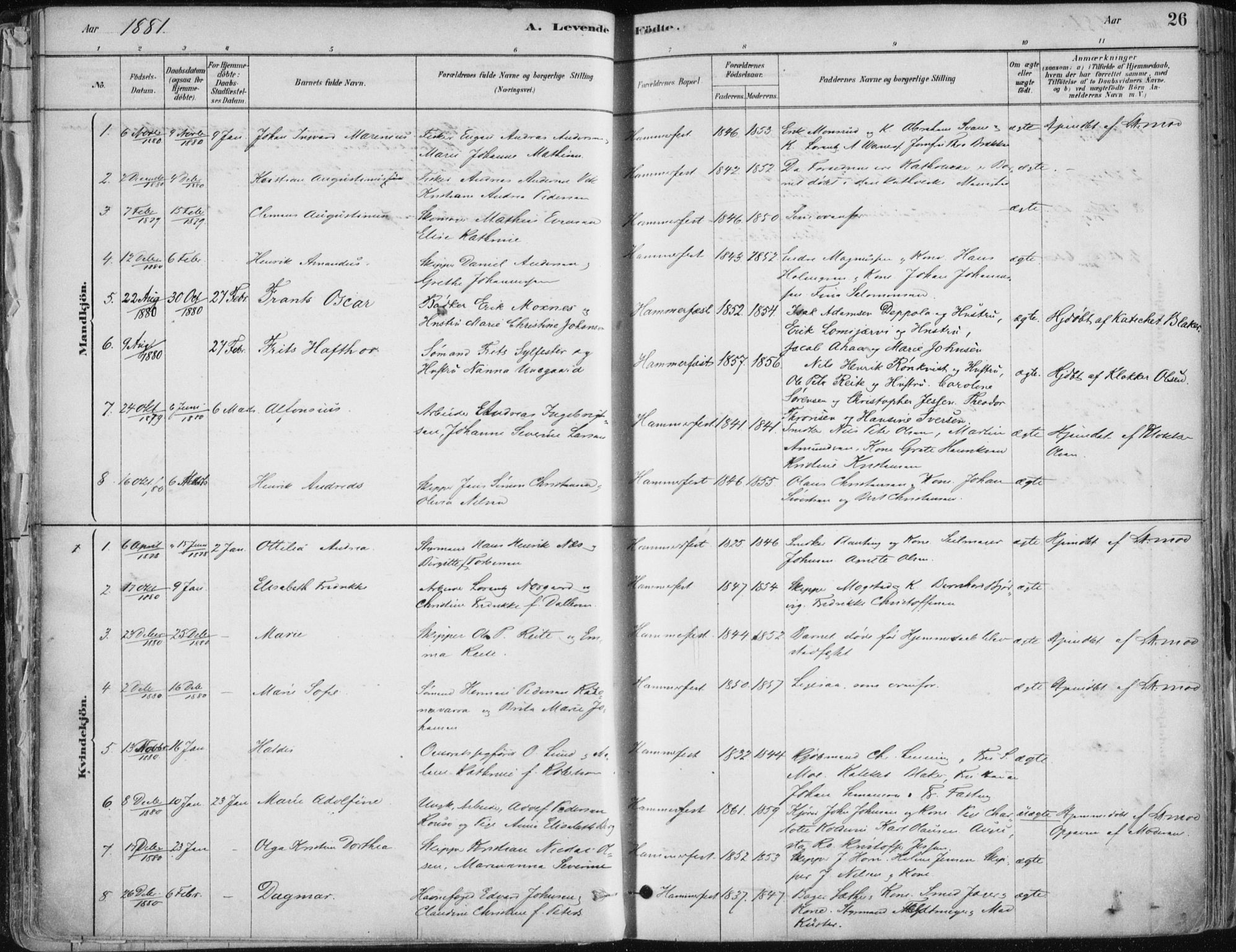 Hammerfest sokneprestkontor, AV/SATØ-S-1347/H/Ha/L0008.kirke: Ministerialbok nr. 8, 1878-1889, s. 26