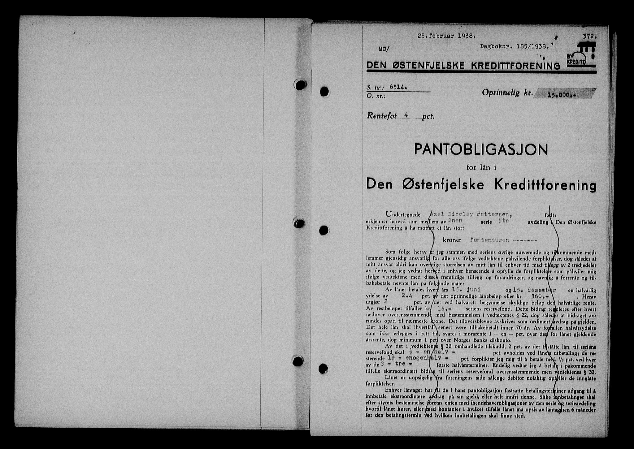 Nedenes sorenskriveri, SAK/1221-0006/G/Gb/Gba/L0044: Pantebok nr. 40, 1937-1938, Dagboknr: 185/1938
