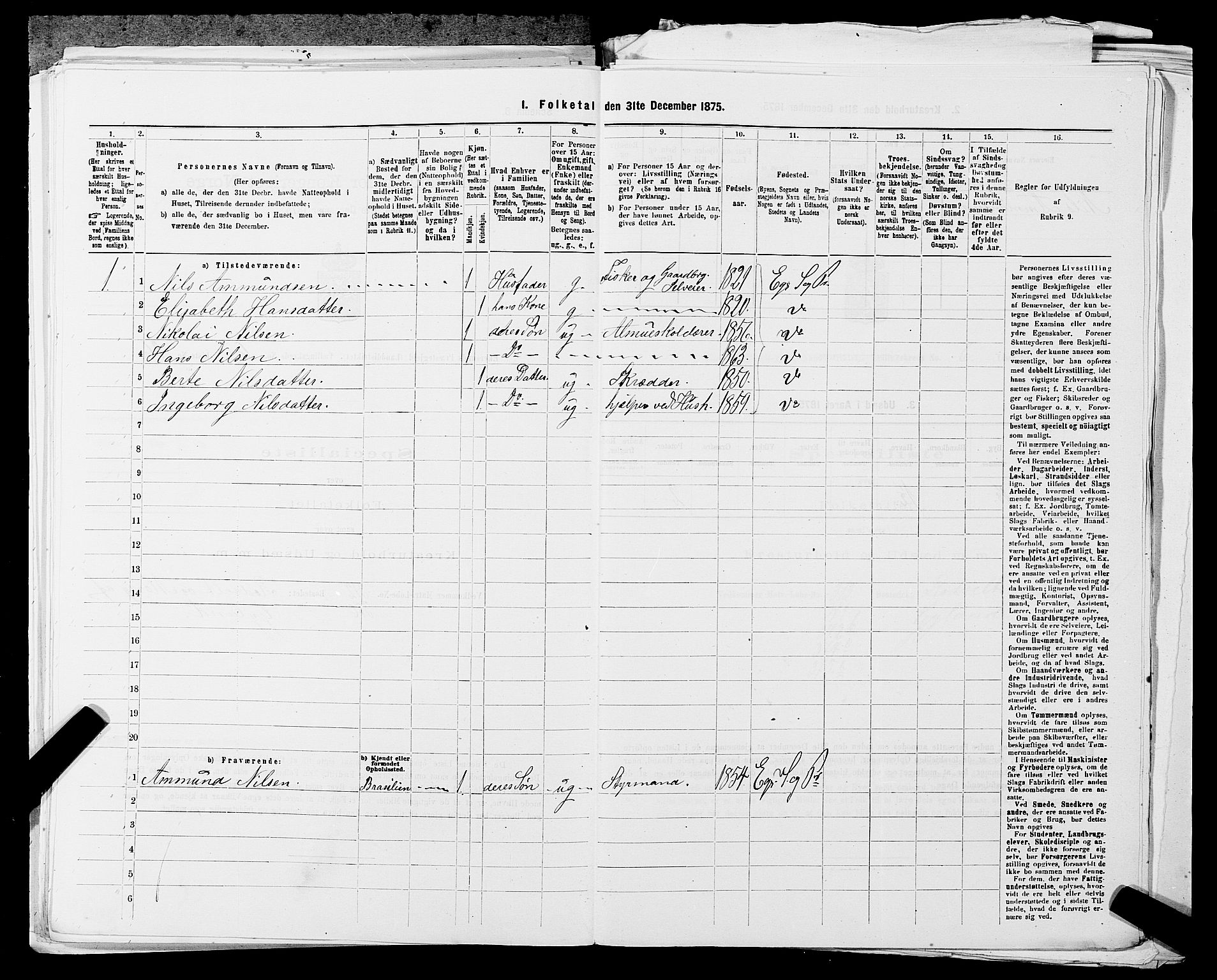 SAST, Folketelling 1875 for 1116L Eigersund prestegjeld, Eigersund landsokn og Ogna sokn, 1875, s. 713