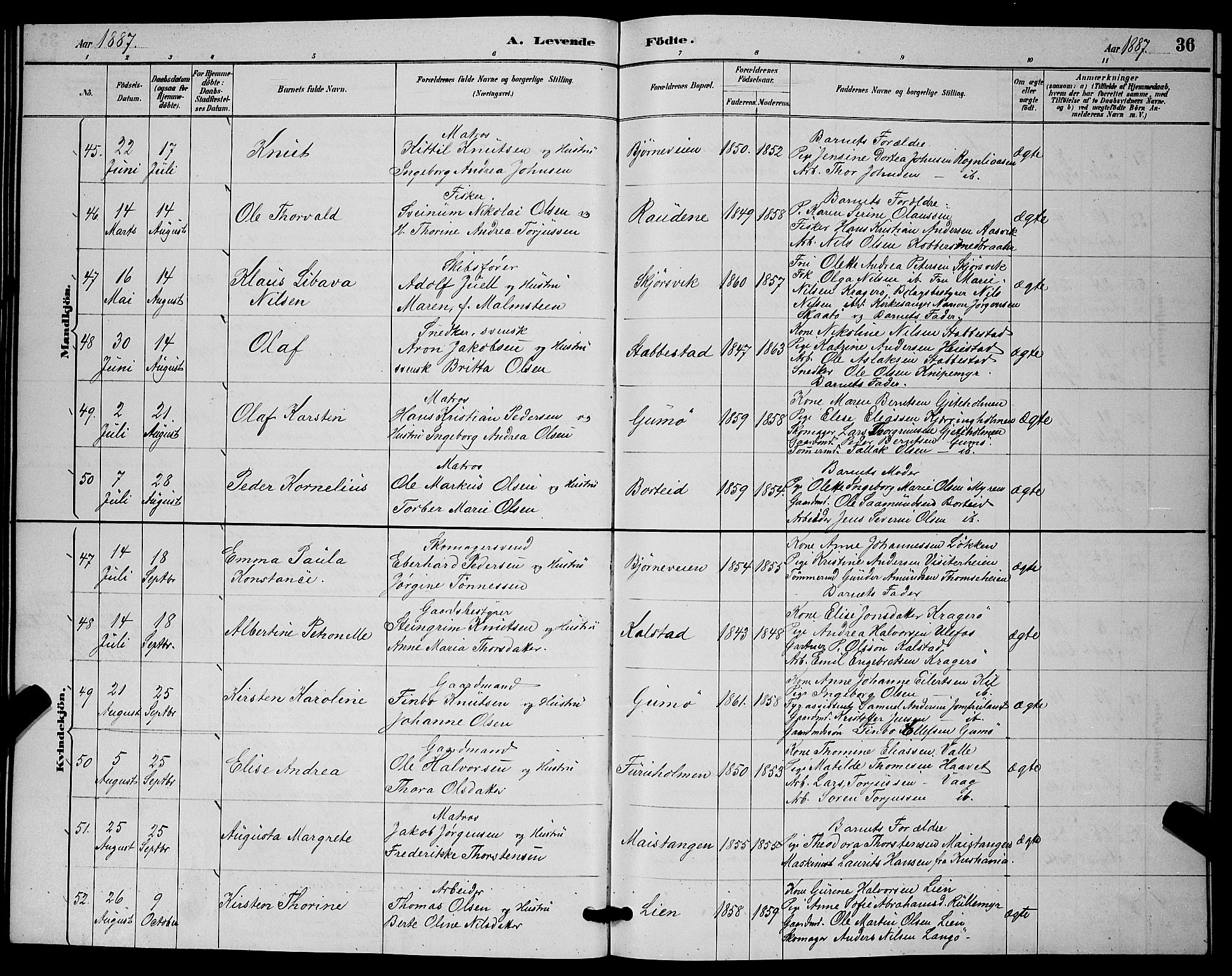 Skåtøy kirkebøker, AV/SAKO-A-304/G/Ga/L0003: Klokkerbok nr. I 3, 1884-1898, s. 36