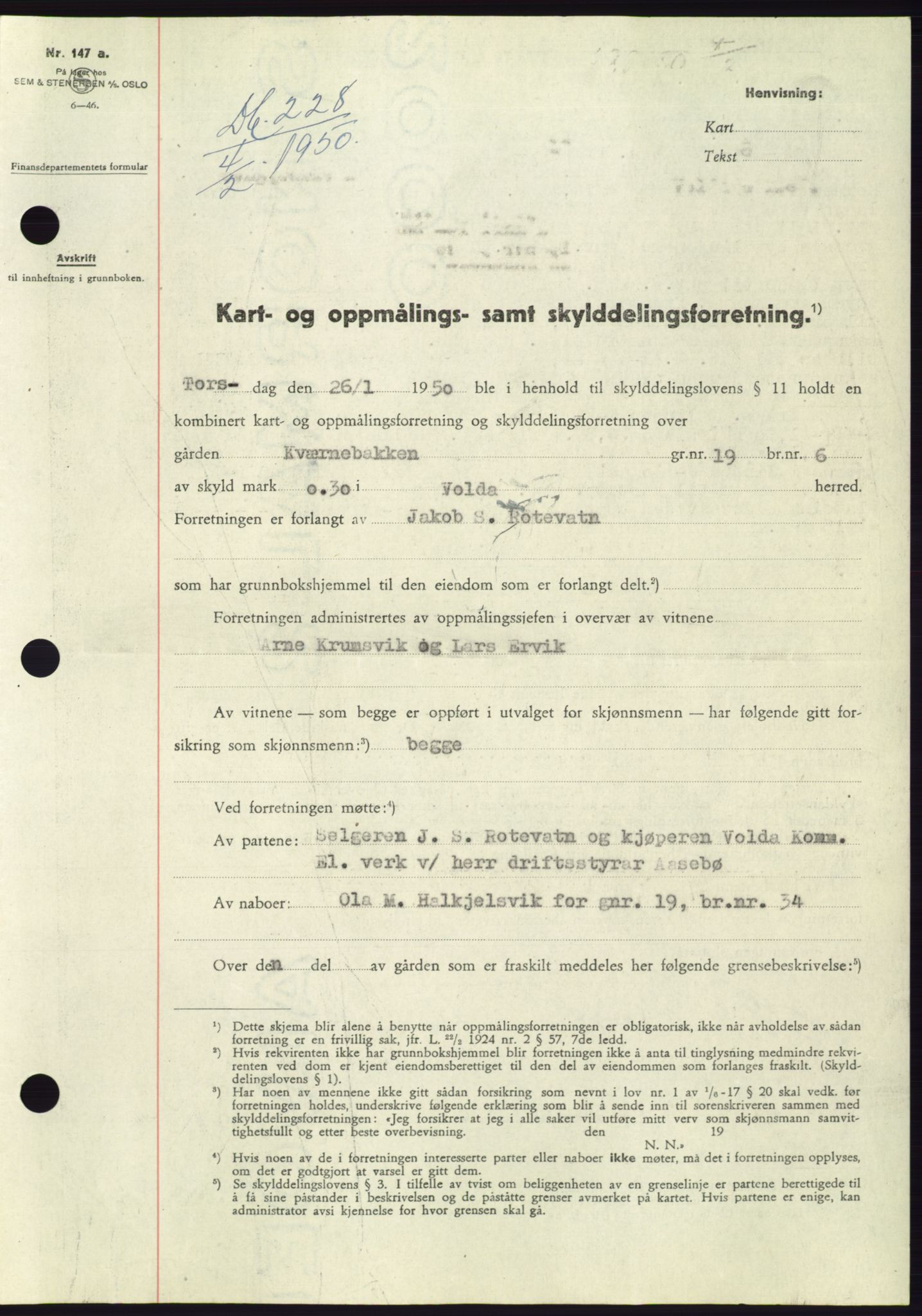 Søre Sunnmøre sorenskriveri, SAT/A-4122/1/2/2C/L0086: Pantebok nr. 12A, 1949-1950, Dagboknr: 228/1950