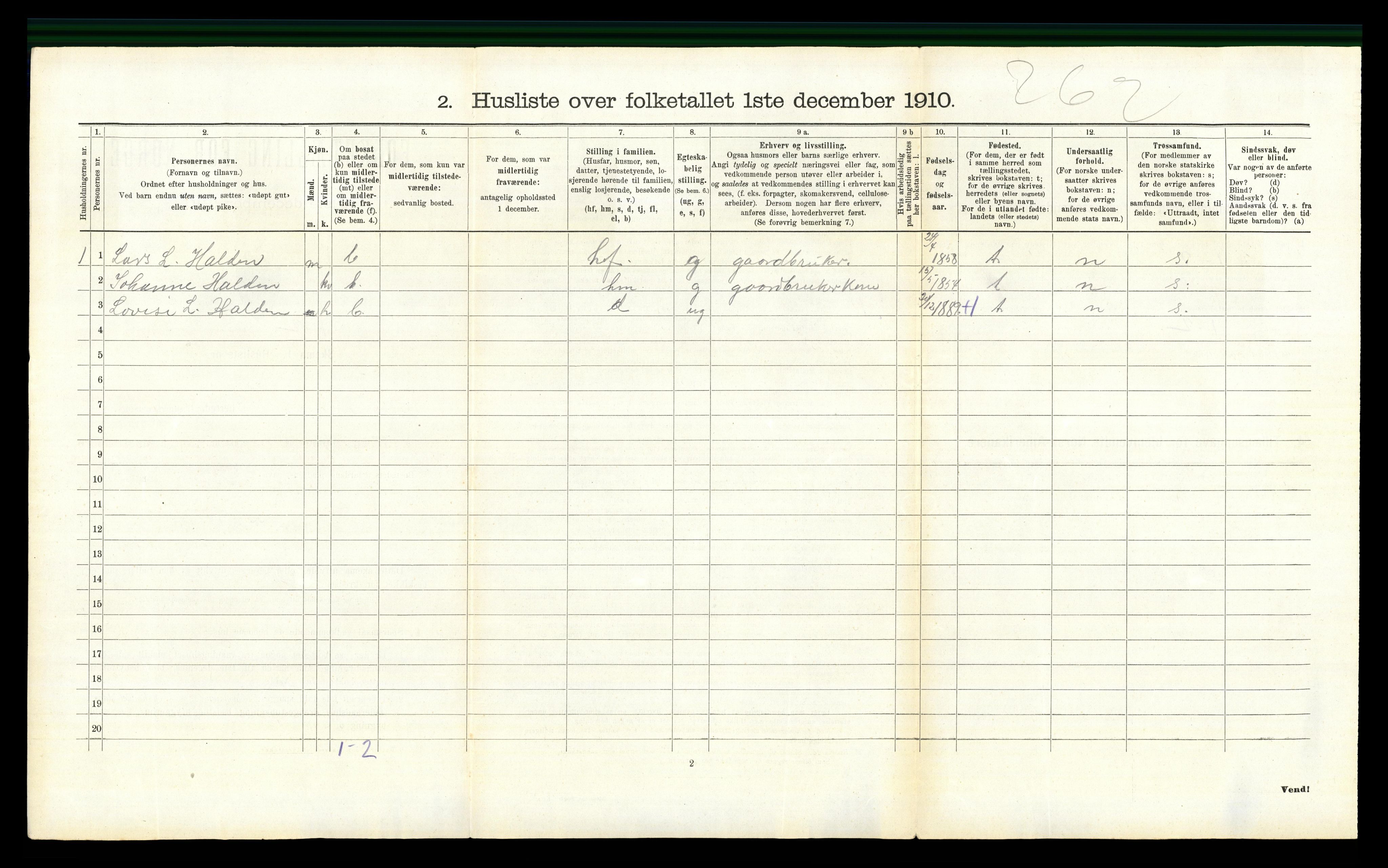 RA, Folketelling 1910 for 0538 Nordre Land herred, 1910, s. 164