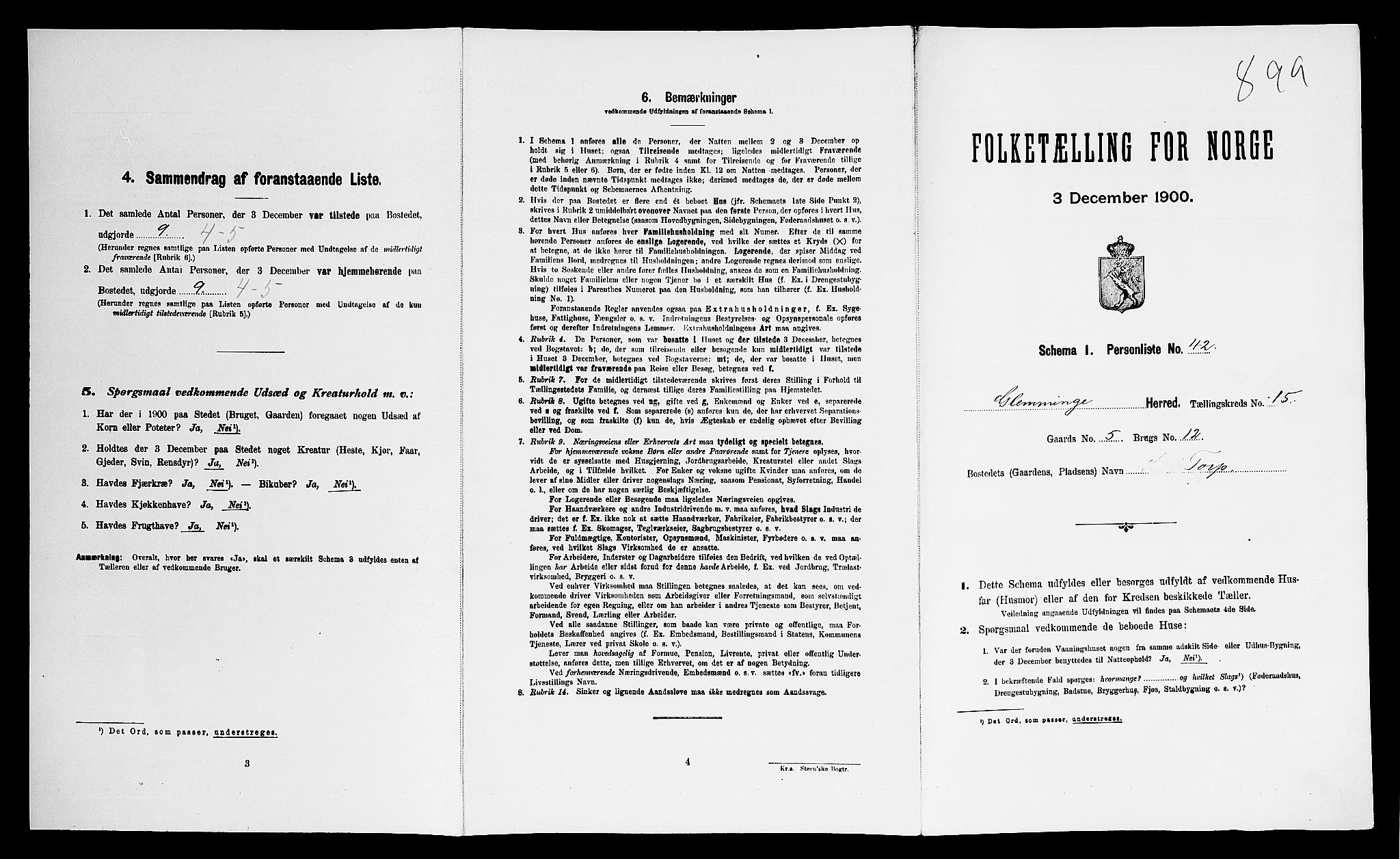 SAO, Folketelling 1900 for 0132 Glemmen herred, 1900