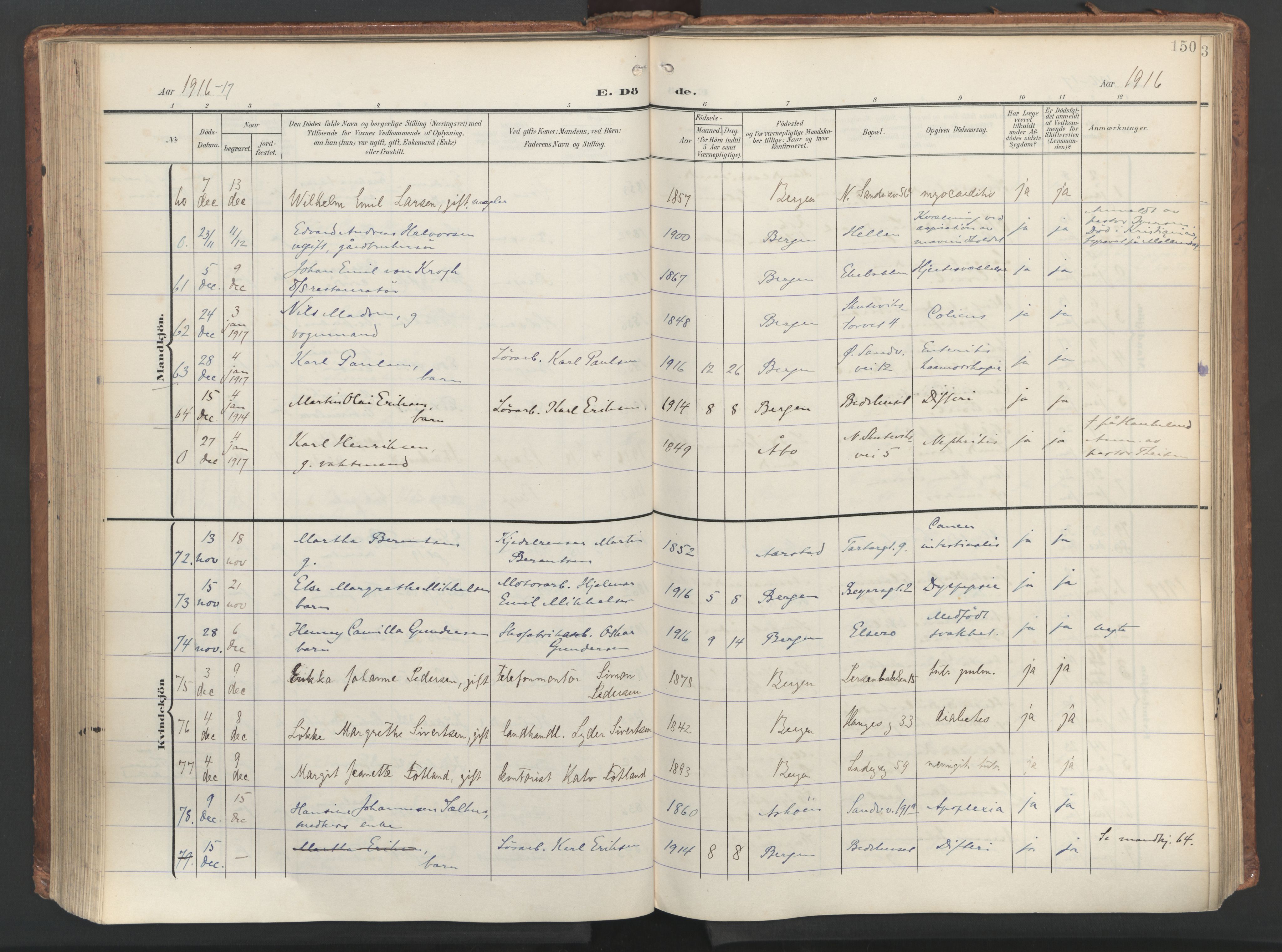 Sandviken Sokneprestembete, SAB/A-77601/H/Ha/L0019: Ministerialbok nr. E 2, 1905-1933, s. 150