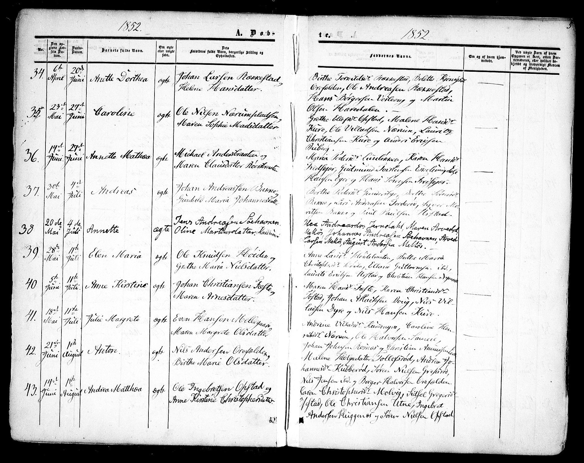 Rygge prestekontor Kirkebøker, AV/SAO-A-10084b/F/Fa/L0005: Ministerialbok nr. 5, 1852-1871, s. 5