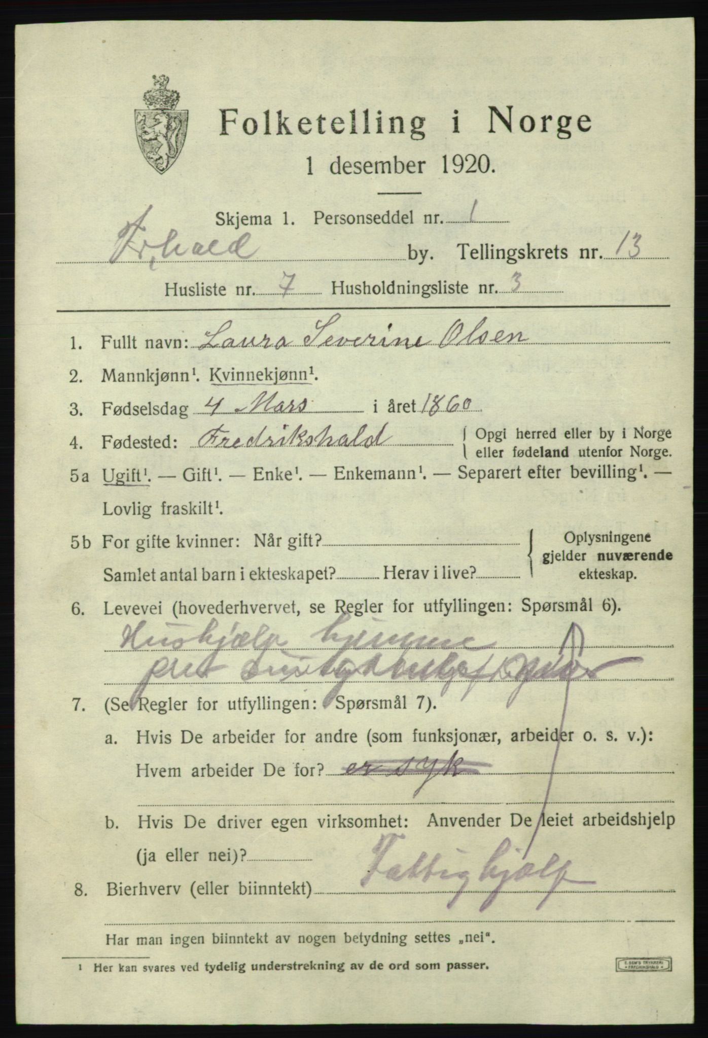 SAO, Folketelling 1920 for 0101 Fredrikshald kjøpstad, 1920, s. 20767
