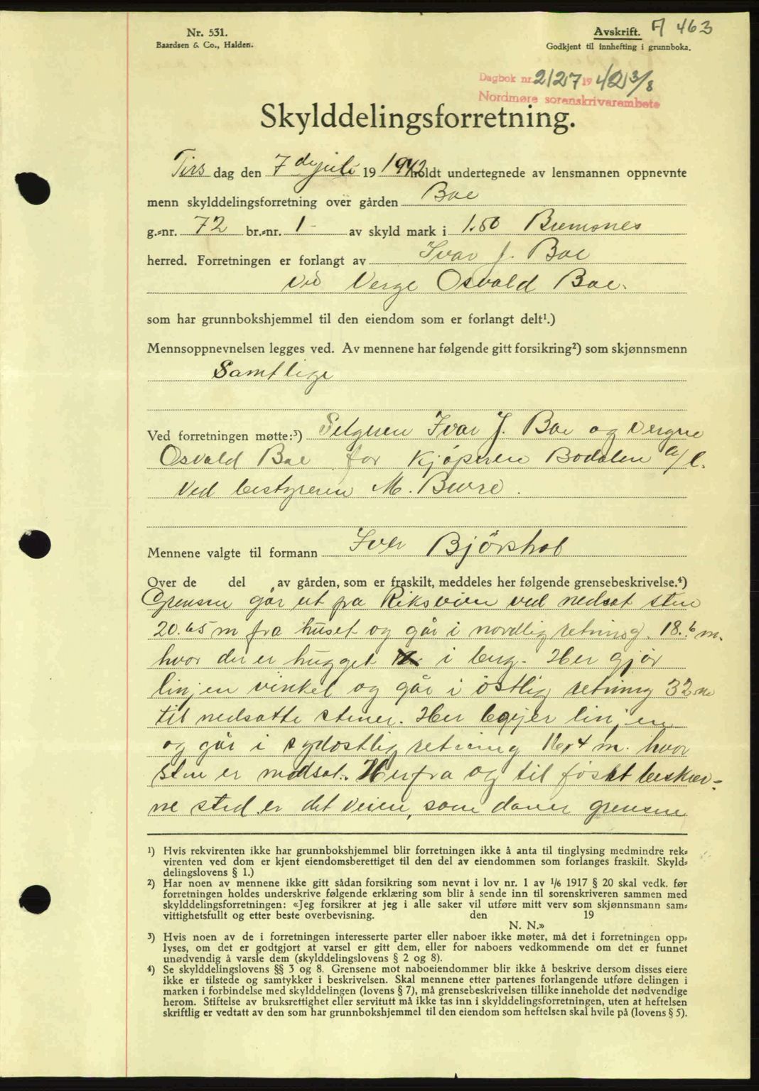 Nordmøre sorenskriveri, SAT/A-4132/1/2/2Ca: Pantebok nr. A93, 1942-1942, Dagboknr: 2127/1942