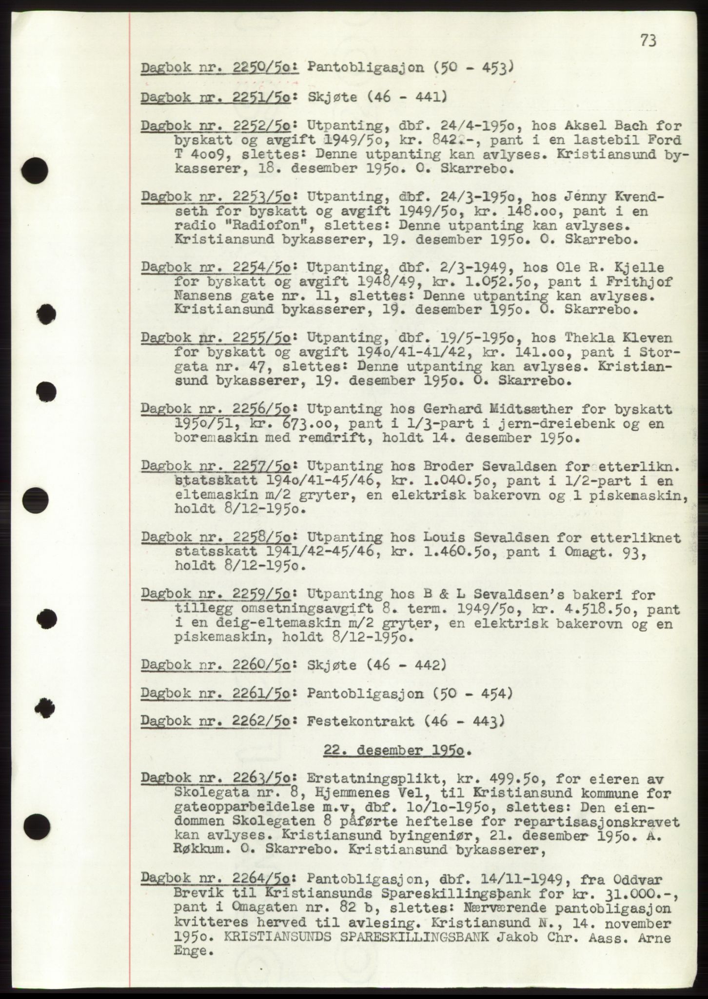 Kristiansund byfogd, AV/SAT-A-4587/A/27: Pantebok nr. 49, 1950-1950, Tingl.dato: 22.12.1950