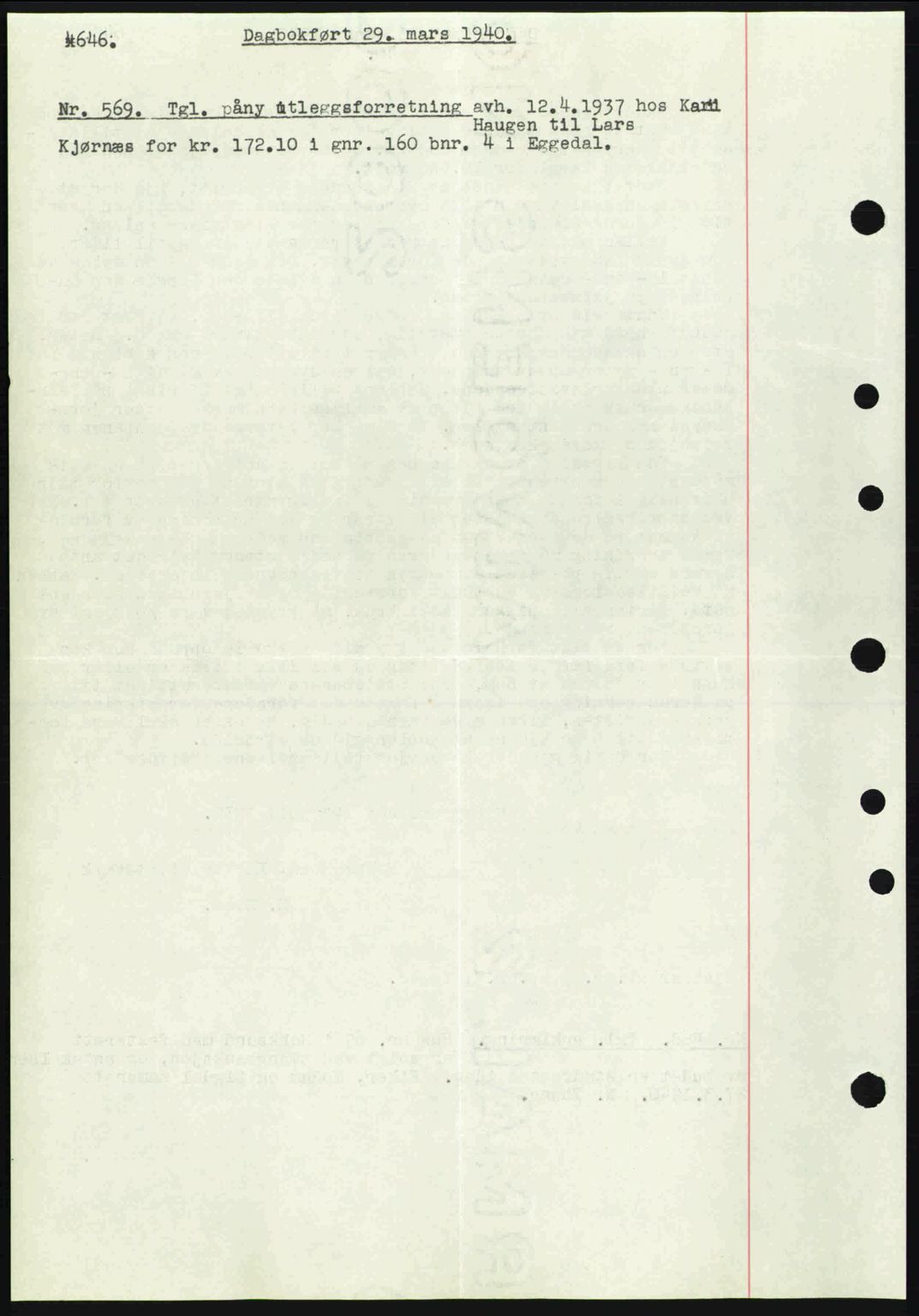 Eiker, Modum og Sigdal sorenskriveri, SAKO/A-123/G/Ga/Gab/L0041: Pantebok nr. A11, 1939-1940, Dagboknr: 569/1940