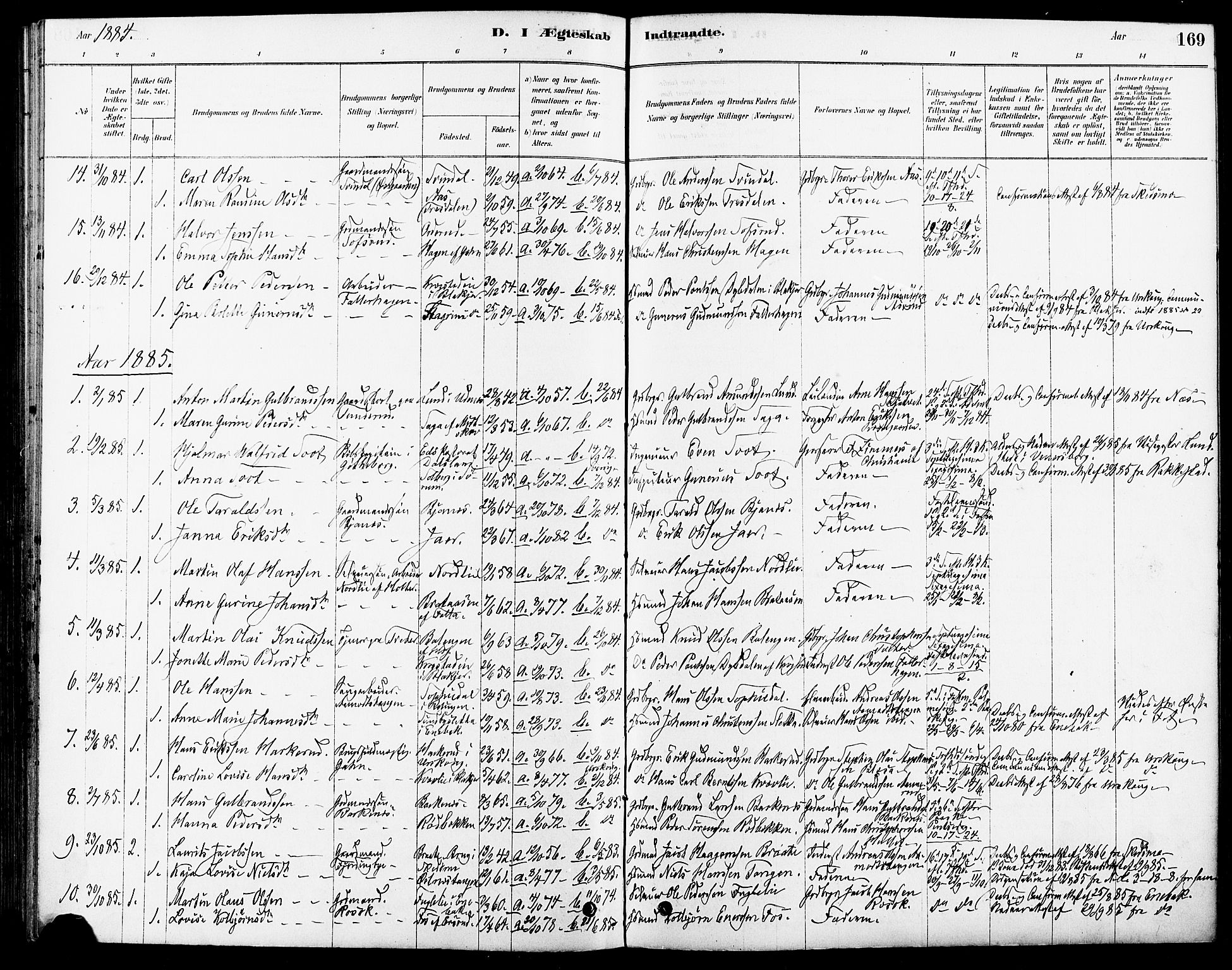 Fet prestekontor Kirkebøker, AV/SAO-A-10370a/F/Fa/L0014: Ministerialbok nr. I 14, 1878-1891, s. 169