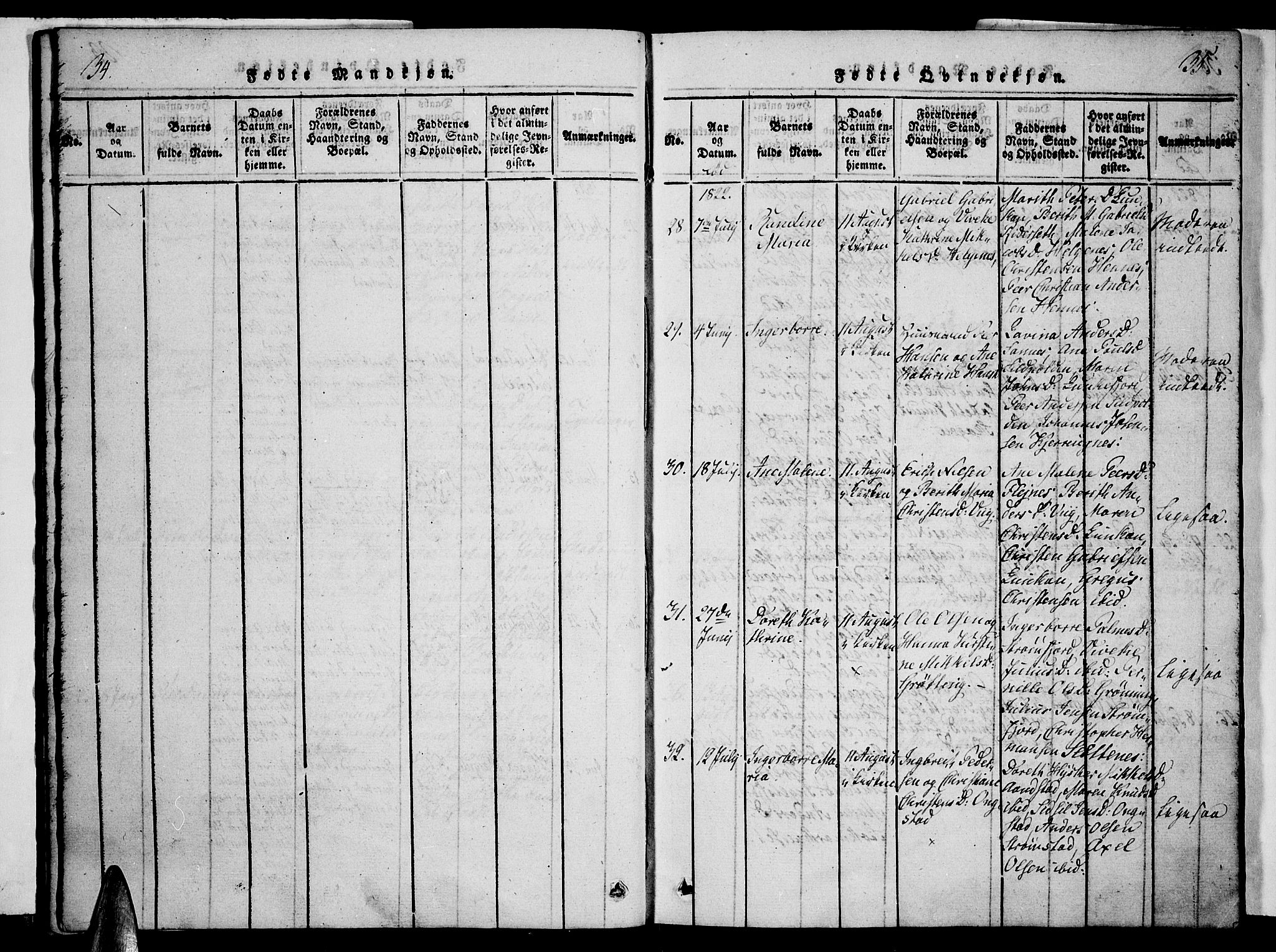 Ministerialprotokoller, klokkerbøker og fødselsregistre - Nordland, AV/SAT-A-1459/888/L1237: Ministerialbok nr. 888A05 /1, 1820-1836, s. 34-35