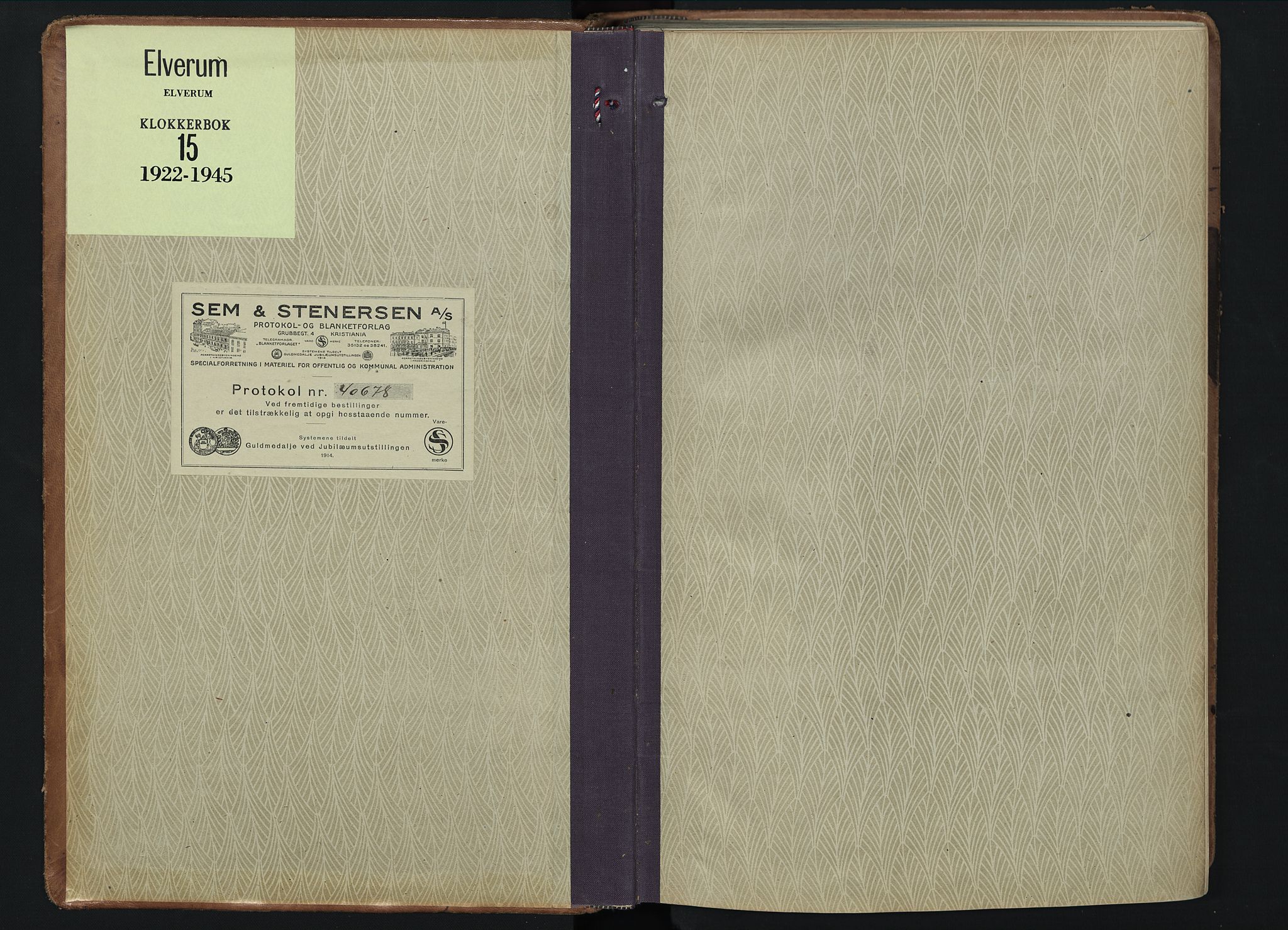 Elverum prestekontor, SAH/PREST-044/H/Ha/Hab/L0015: Klokkerbok nr. 15, 1922-1945