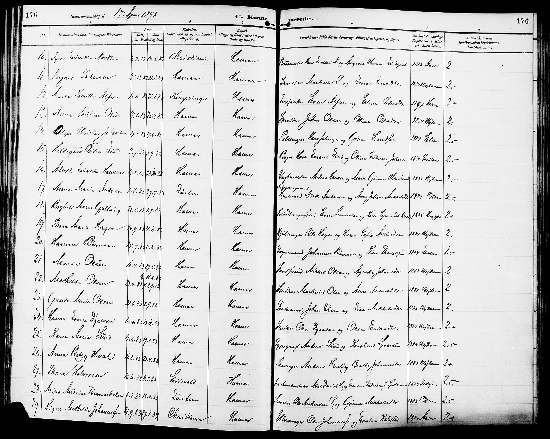 Vang prestekontor, Hedmark, AV/SAH-PREST-008/H/Ha/Haa/L0017: Ministerialbok nr. 17, 1890-1899, s. 176