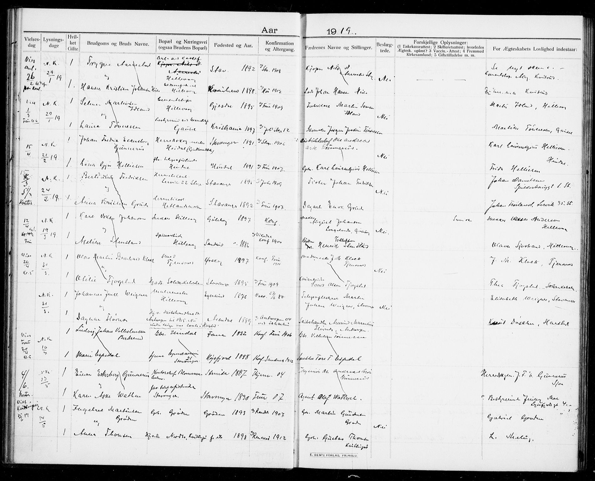 Hetland sokneprestkontor, AV/SAST-A-101826/70/705BA/L0005: Lysningsprotokoll nr. 705.BA.5, 1911-1935