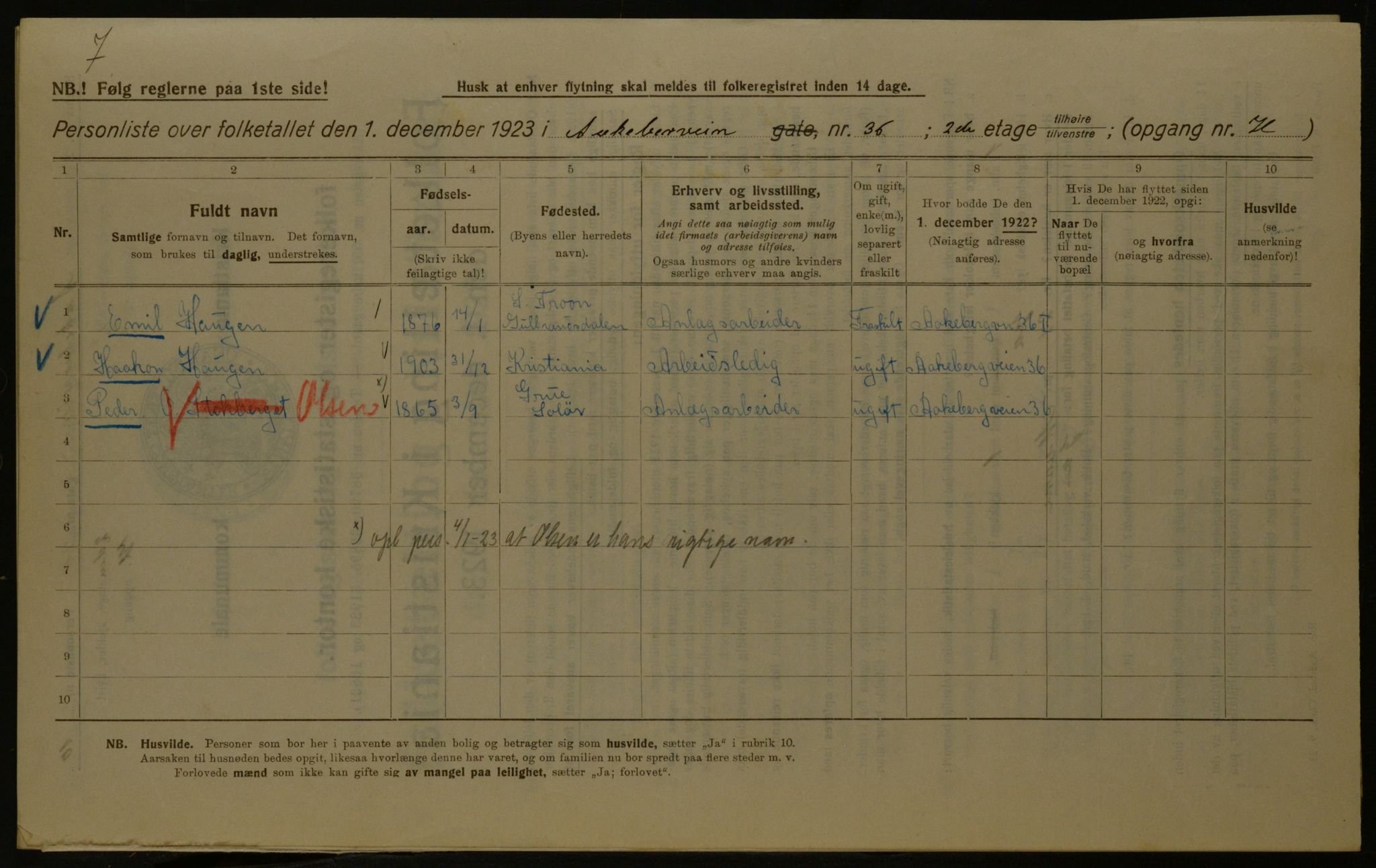 OBA, Kommunal folketelling 1.12.1923 for Kristiania, 1923, s. 143740