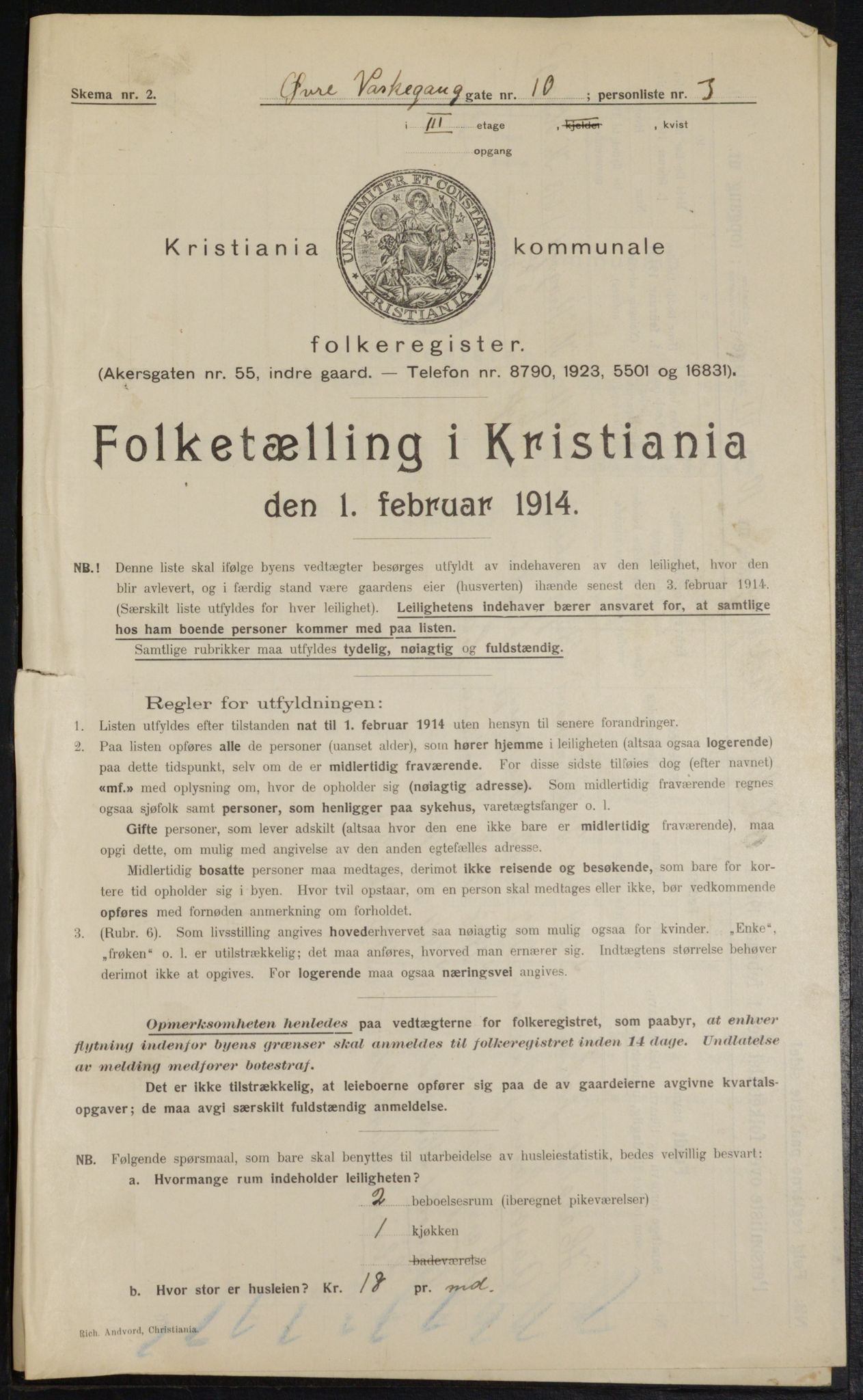 OBA, Kommunal folketelling 1.2.1914 for Kristiania, 1914, s. 131099