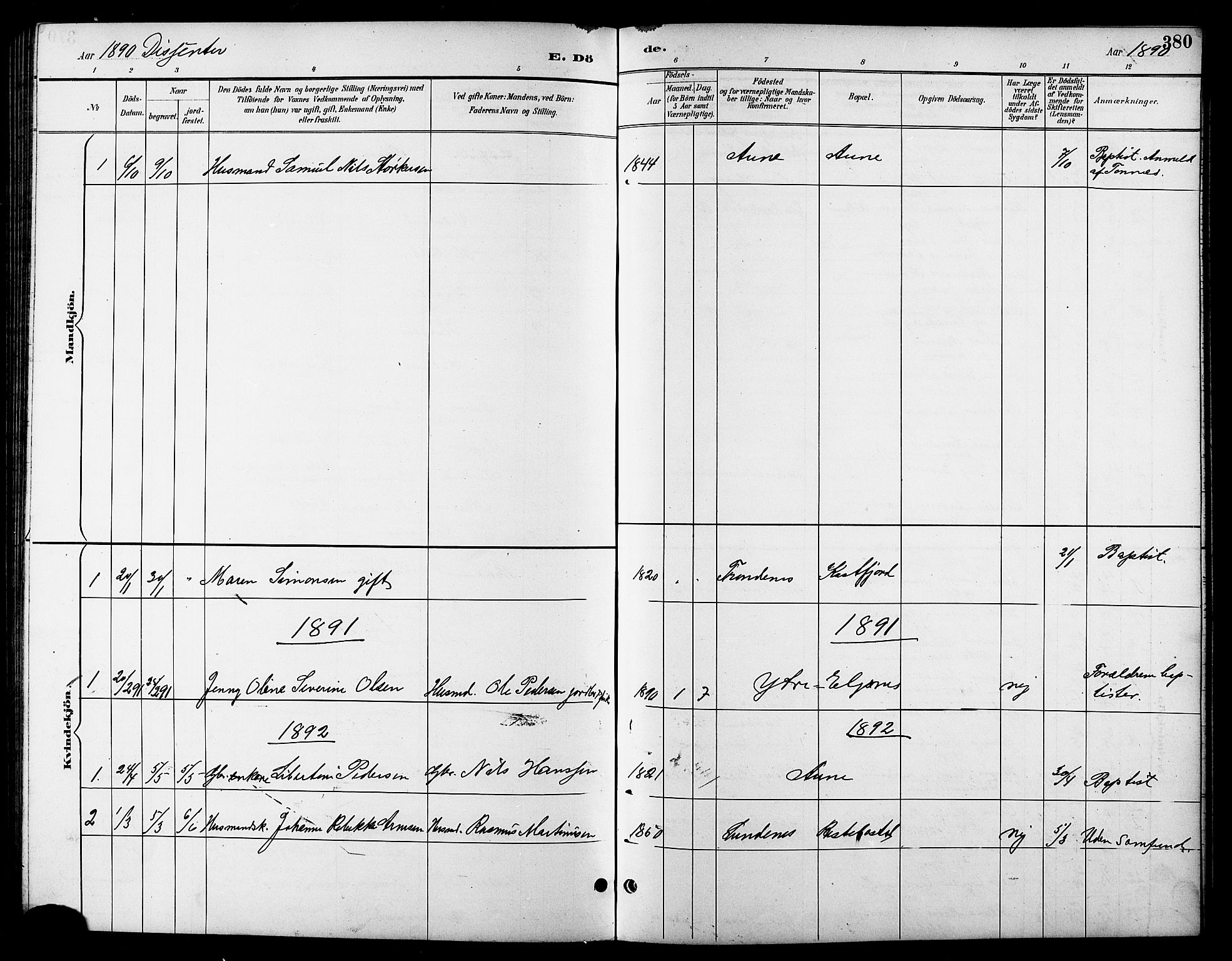 Trondenes sokneprestkontor, SATØ/S-1319/H/Hb/L0011klokker: Klokkerbok nr. 11, 1891-1906, s. 380