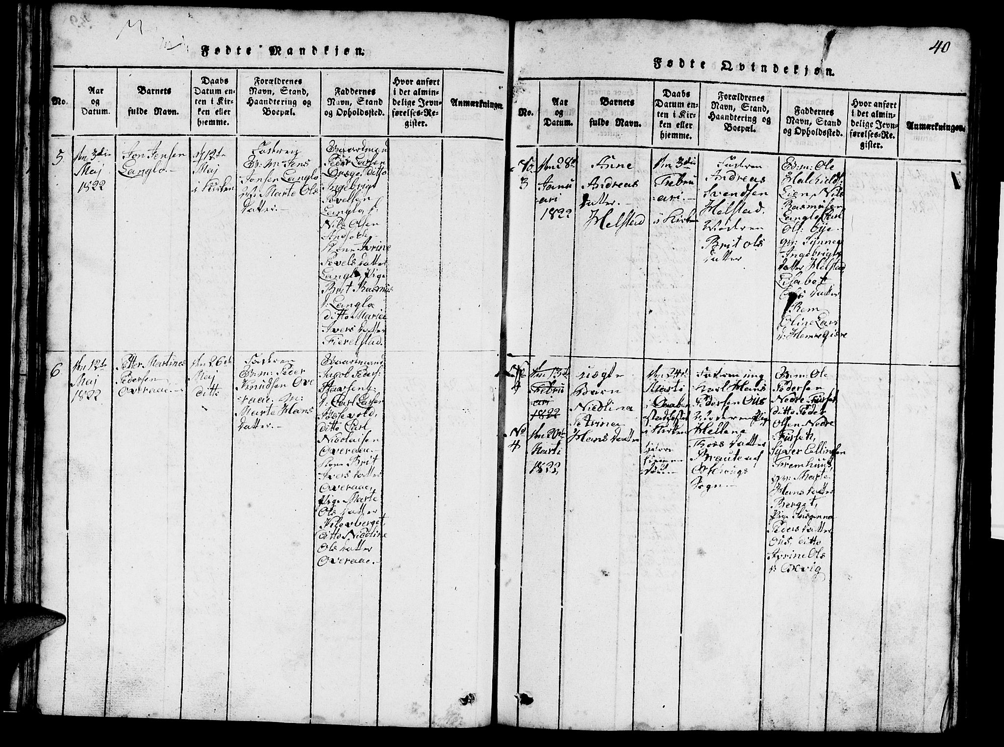 Ministerialprotokoller, klokkerbøker og fødselsregistre - Møre og Romsdal, AV/SAT-A-1454/520/L0289: Klokkerbok nr. 520C01, 1817-1837, s. 40