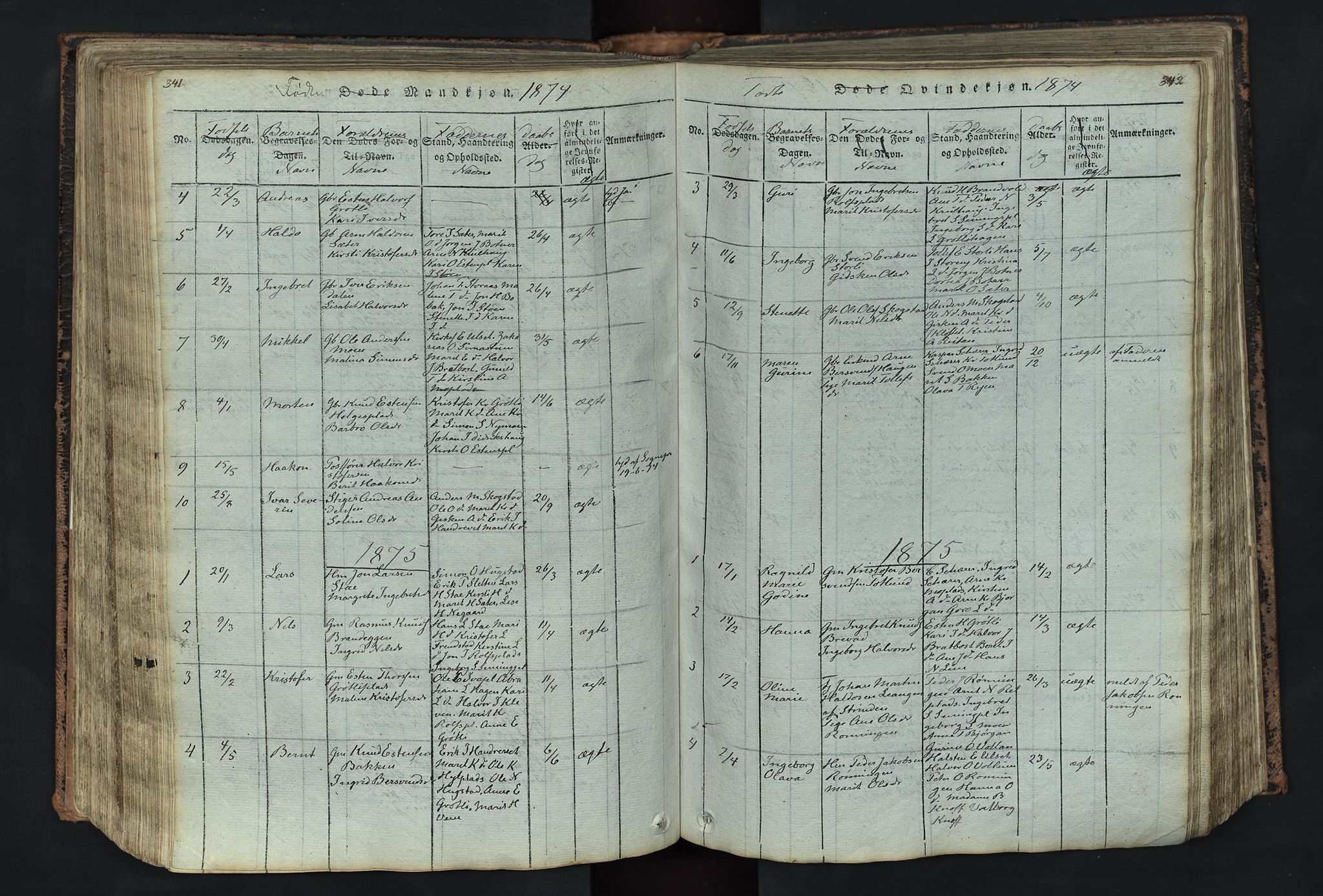 Kvikne prestekontor, AV/SAH-PREST-064/H/Ha/Hab/L0001: Klokkerbok nr. 1, 1815-1895, s. 341-342