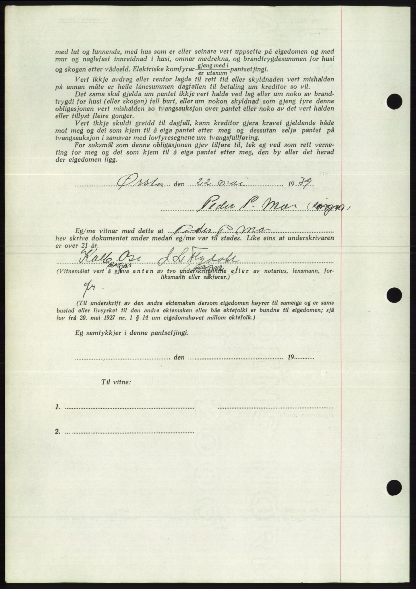 Søre Sunnmøre sorenskriveri, AV/SAT-A-4122/1/2/2C/L0068: Pantebok nr. 62, 1939-1939, Dagboknr: 805/1939