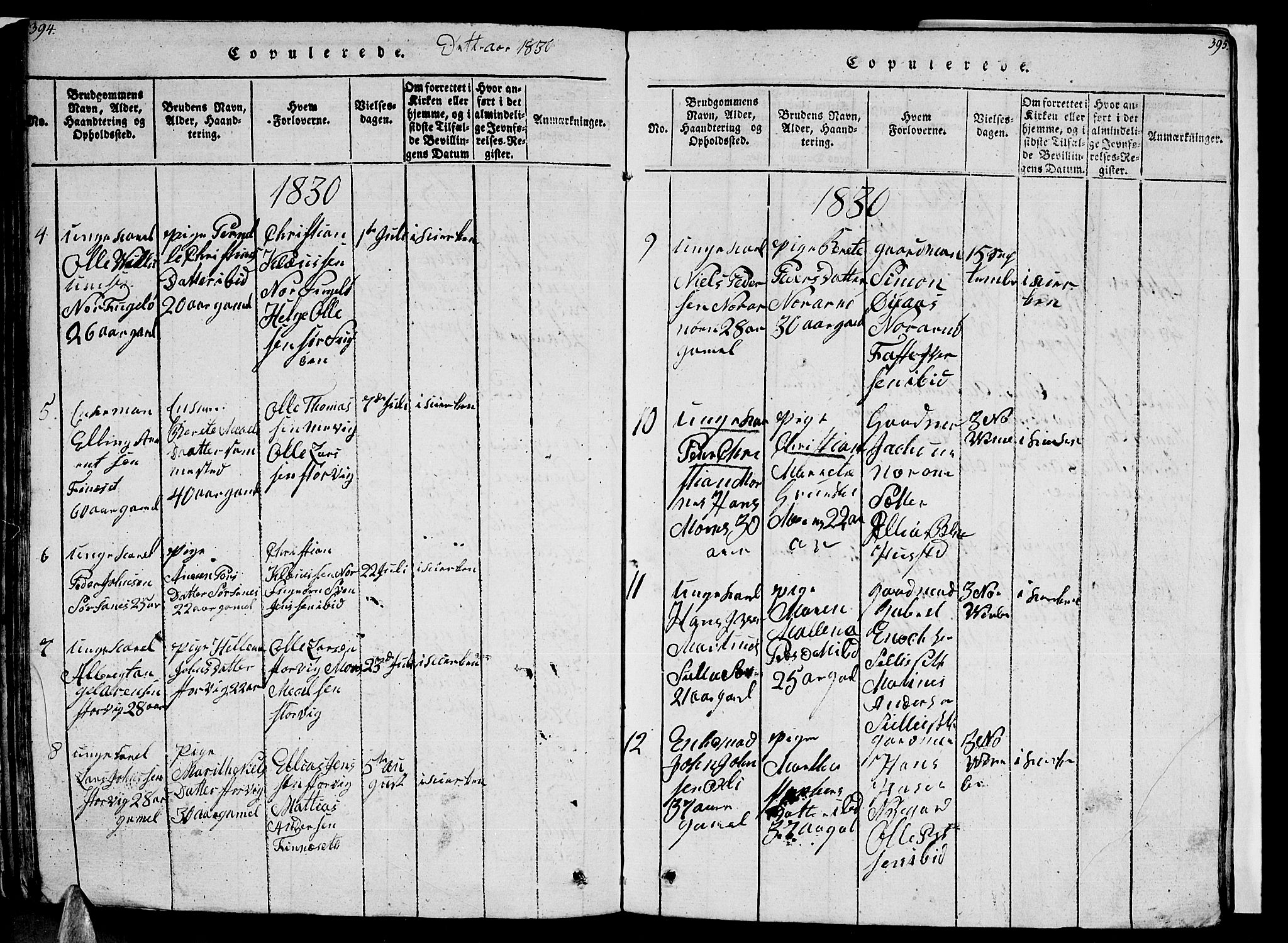 Ministerialprotokoller, klokkerbøker og fødselsregistre - Nordland, AV/SAT-A-1459/805/L0105: Klokkerbok nr. 805C01, 1820-1839, s. 394-395