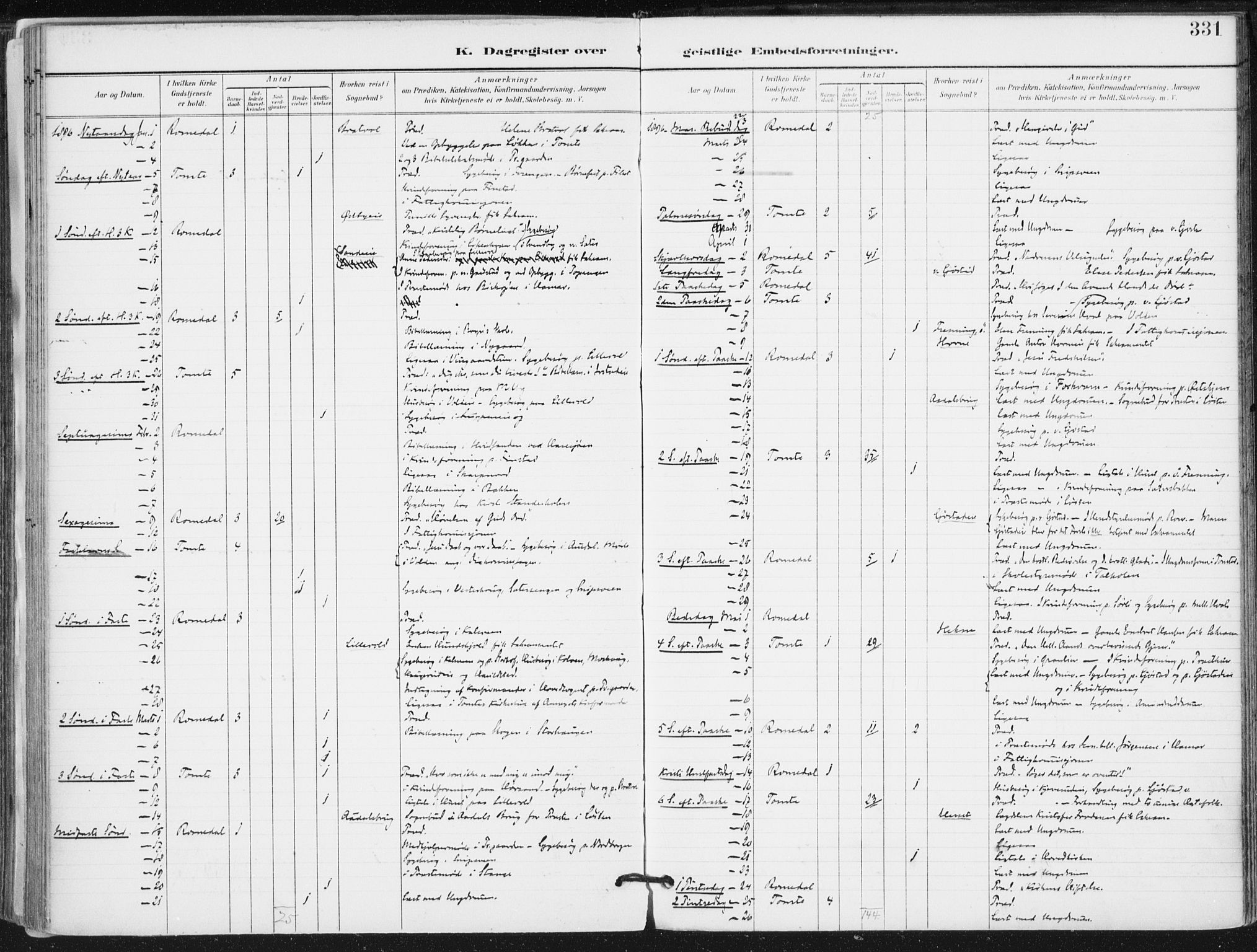 Romedal prestekontor, SAH/PREST-004/K/L0011: Ministerialbok nr. 11, 1896-1912, s. 331