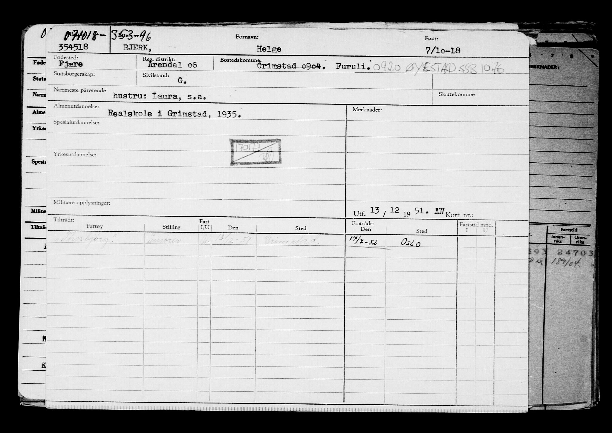 Direktoratet for sjømenn, AV/RA-S-3545/G/Gb/L0163: Hovedkort, 1918, s. 153