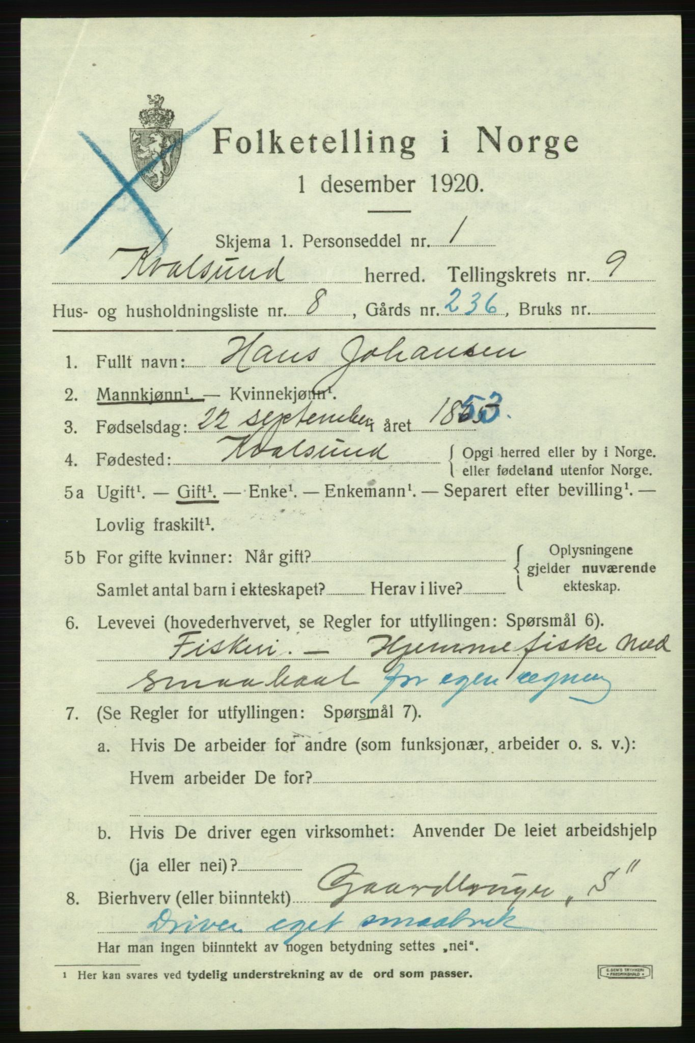 SATØ, Folketelling 1920 for 2017 Kvalsund herred, 1920, s. 2852