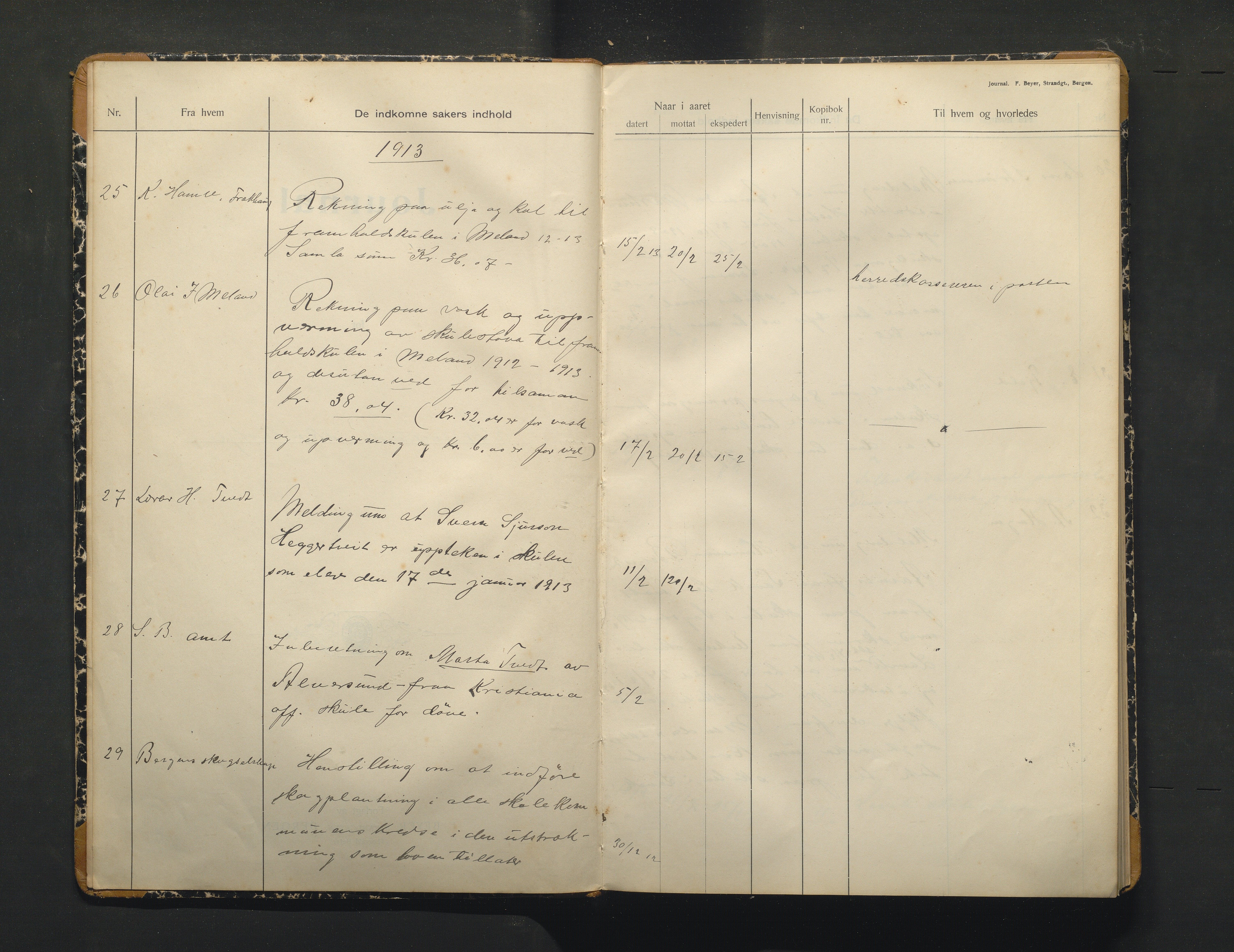 Alversund kommune. Skulestyret, IKAH/1257-211/C/Ca/L0003: Brevjournal for Alversund skulestyre, 1913-1915