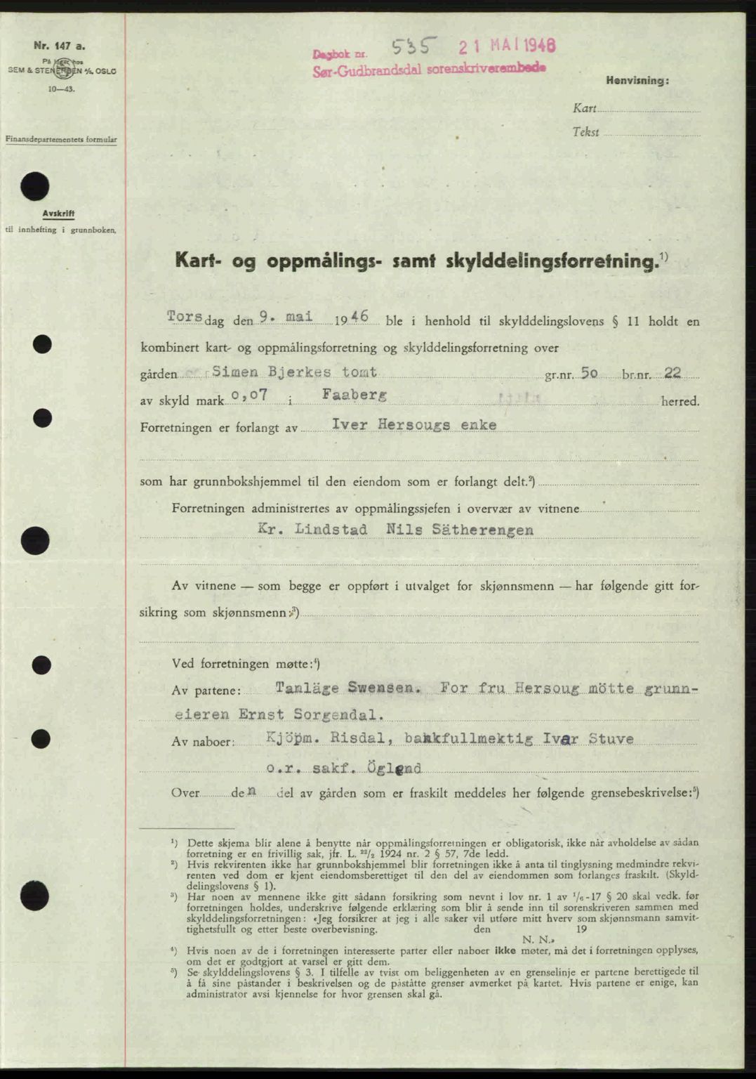 Sør-Gudbrandsdal tingrett, SAH/TING-004/H/Hb/Hbd/L0015: Pantebok nr. A15, 1945-1946, Dagboknr: 535/1946