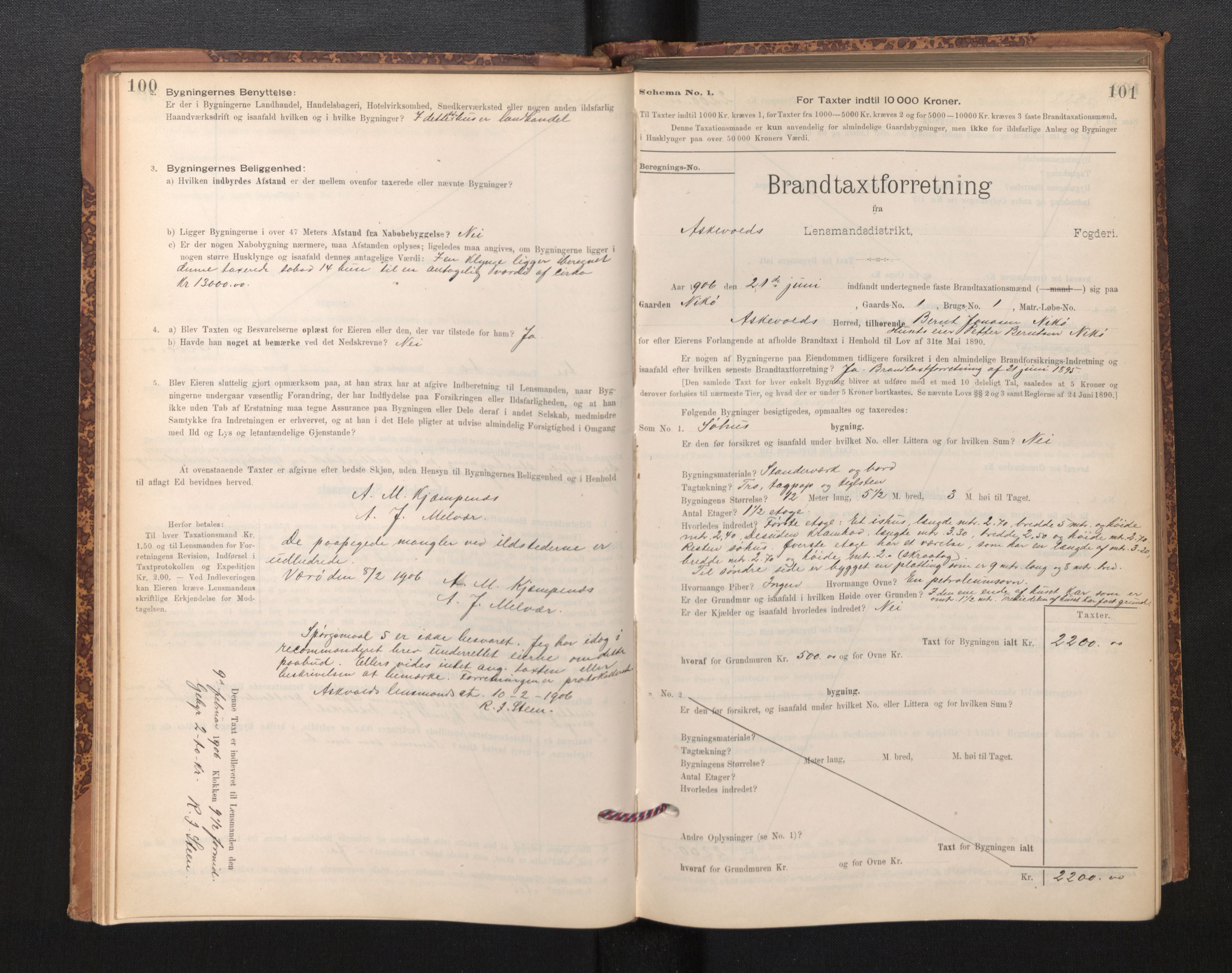 Lensmannen i Askvoll, AV/SAB-A-26301/0012/L0004: Branntakstprotokoll, skjematakst og liste over branntakstmenn, 1895-1932, s. 100-101