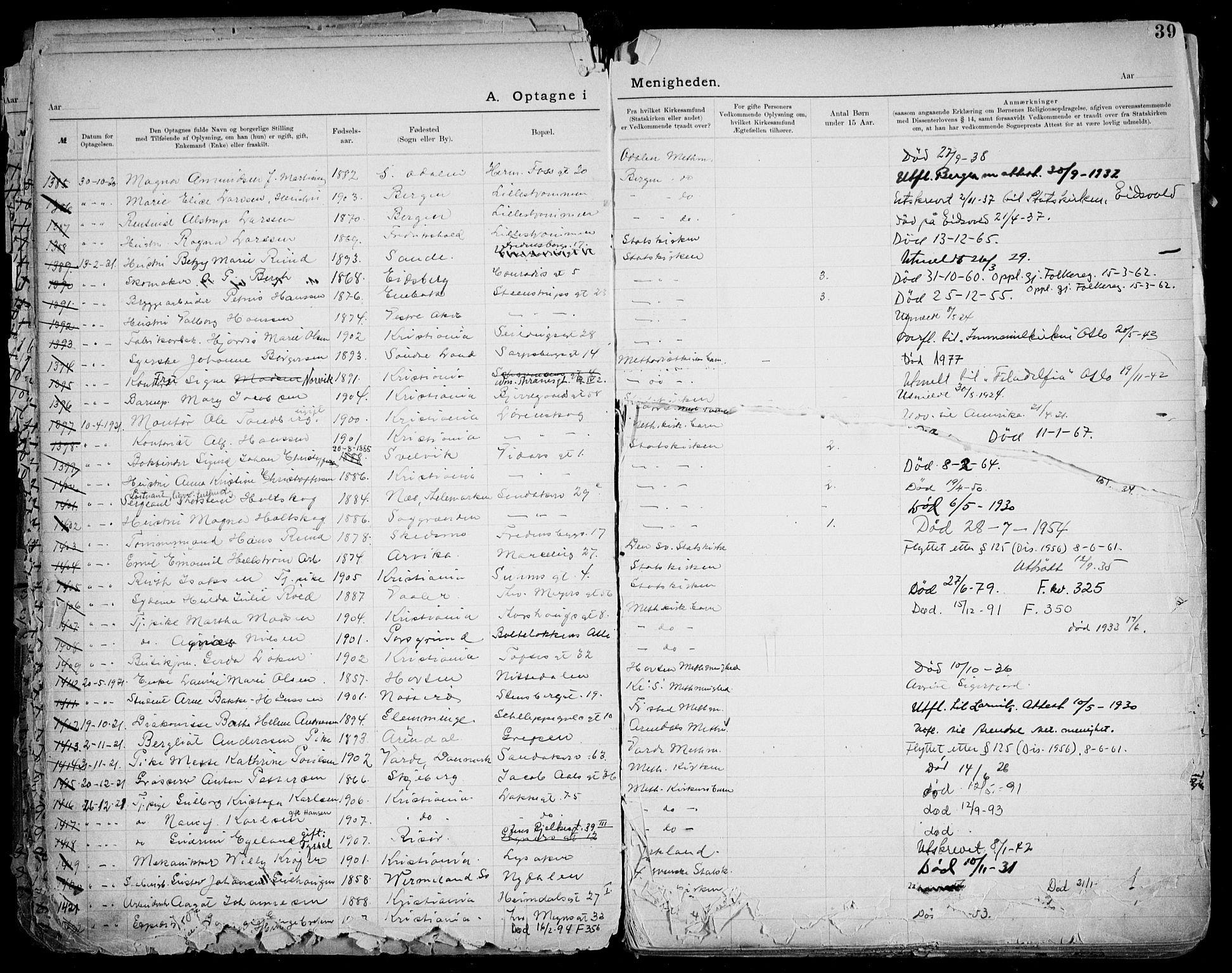 Første Metodistkirke Oslo -  menighetsprotokoller, AV/SAO-PAO-0067/F/L0004: Dissenterprotokoll nr. 4, 1892-1927, s. 39