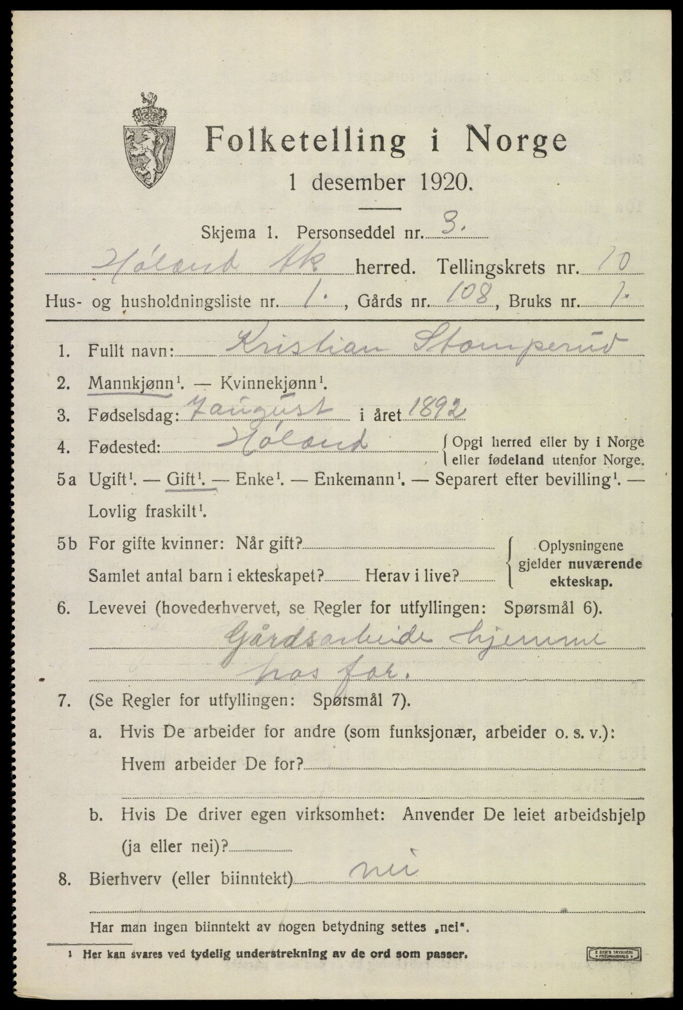 SAO, Folketelling 1920 for 0221 Høland herred, 1920, s. 10371