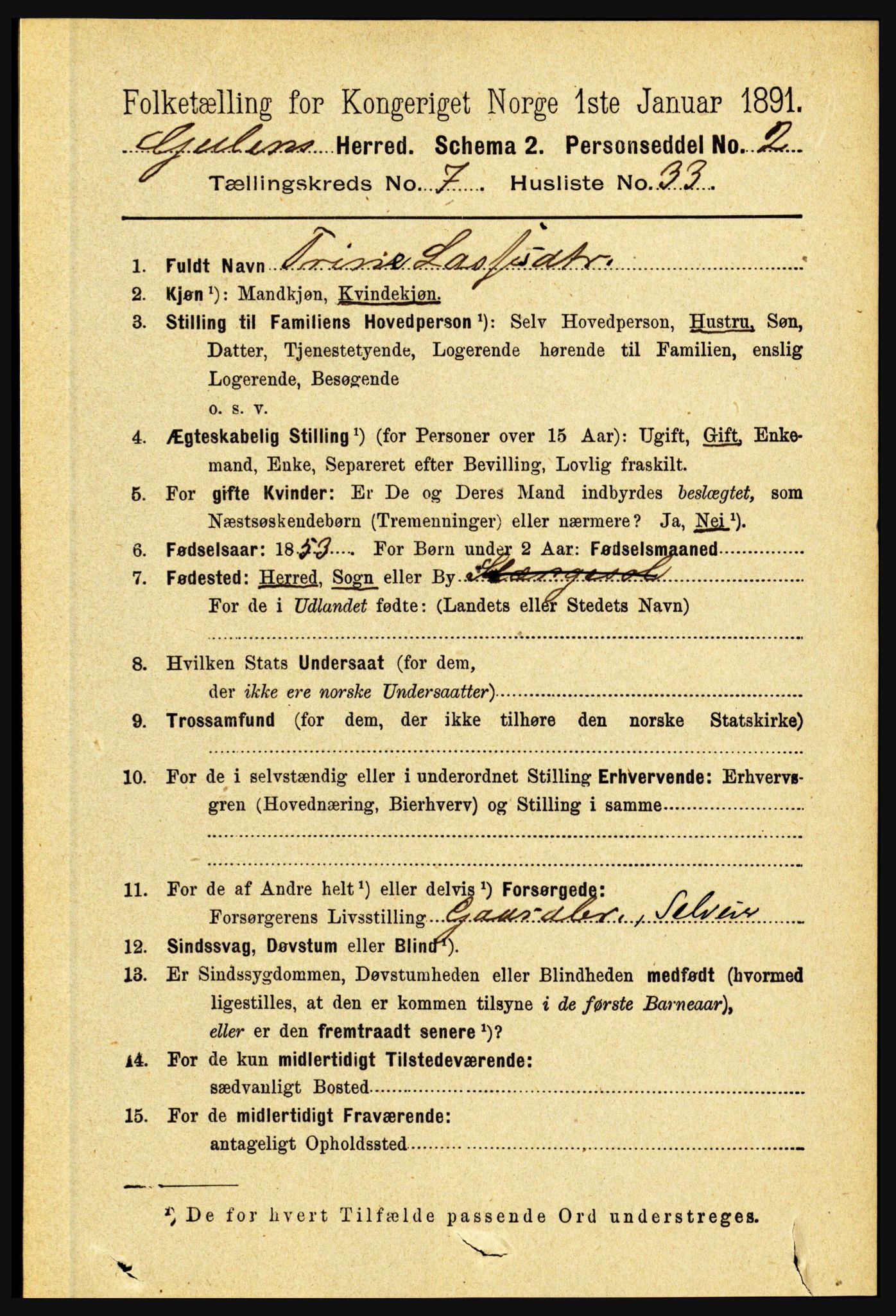 RA, Folketelling 1891 for 1411 Gulen herred, 1891, s. 2398