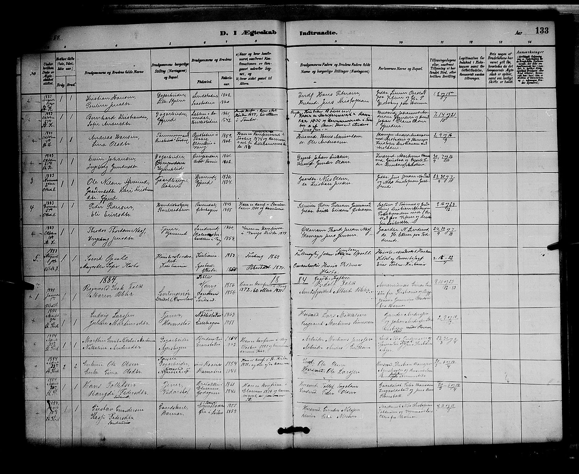 Stange prestekontor, AV/SAH-PREST-002/L/L0007: Klokkerbok nr. 7, 1880-1893, s. 133
