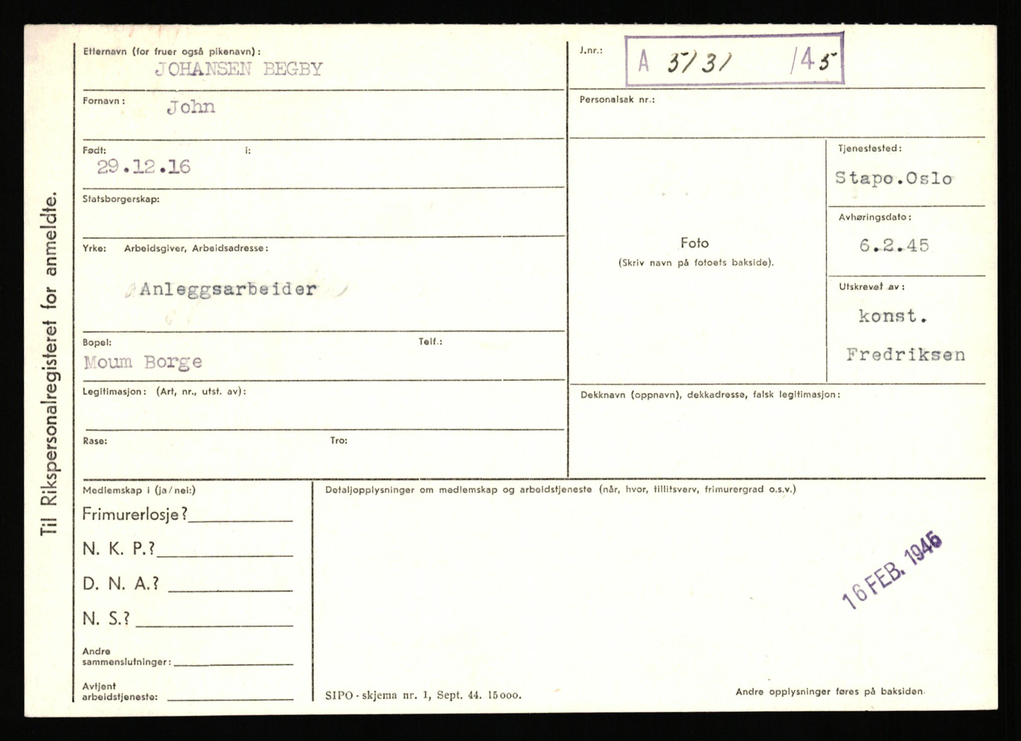 Statspolitiet - Hovedkontoret / Osloavdelingen, AV/RA-S-1329/C/Ca/L0002: Arneberg - Brand, 1943-1945, s. 1645