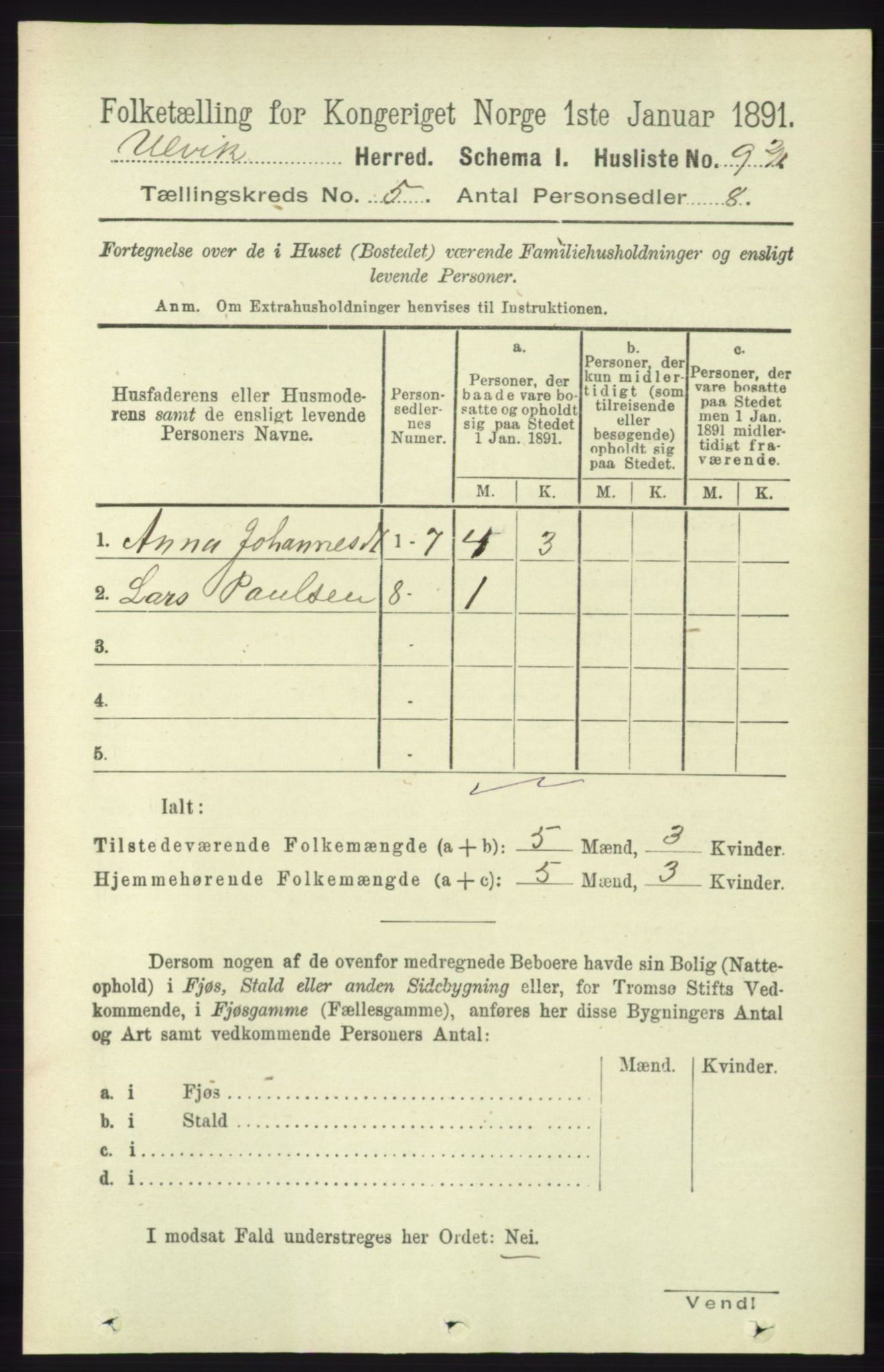 RA, Folketelling 1891 for 1233 Ulvik herred, 1891, s. 1331