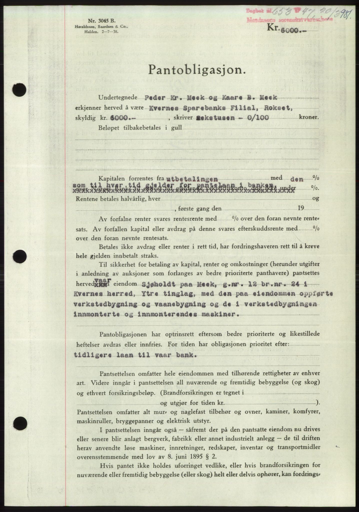 Nordmøre sorenskriveri, SAT/A-4132/1/2/2Ca: Pantebok nr. B95, 1946-1947, Dagboknr: 653/1947