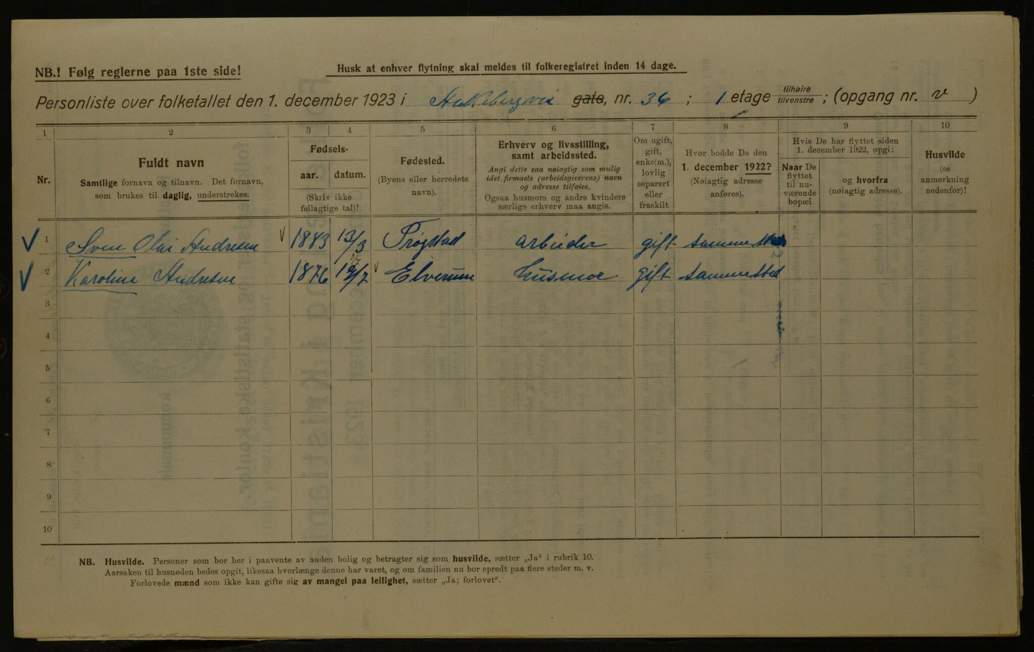 OBA, Kommunal folketelling 1.12.1923 for Kristiania, 1923, s. 143736