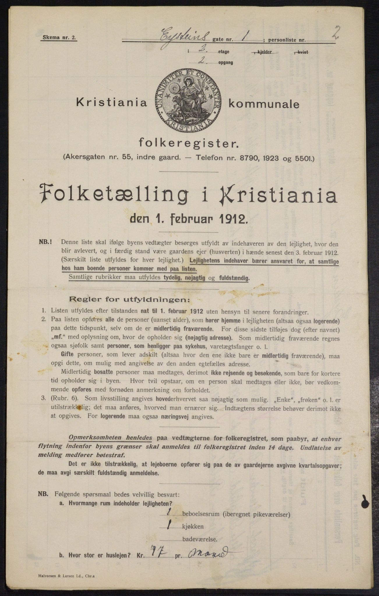 OBA, Kommunal folketelling 1.2.1912 for Kristiania, 1912, s. 130298