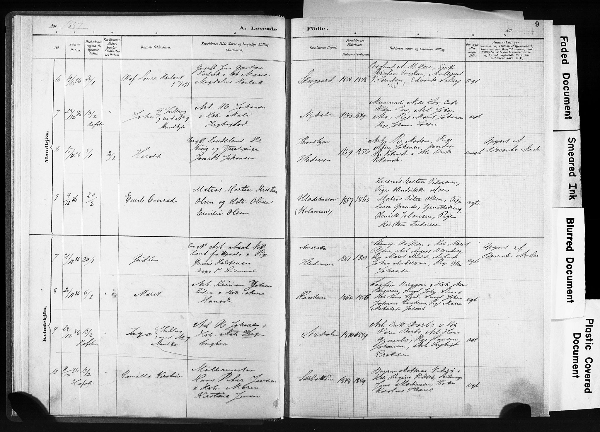 Ministerialprotokoller, klokkerbøker og fødselsregistre - Sør-Trøndelag, SAT/A-1456/606/L0300: Ministerialbok nr. 606A15, 1886-1893, s. 9