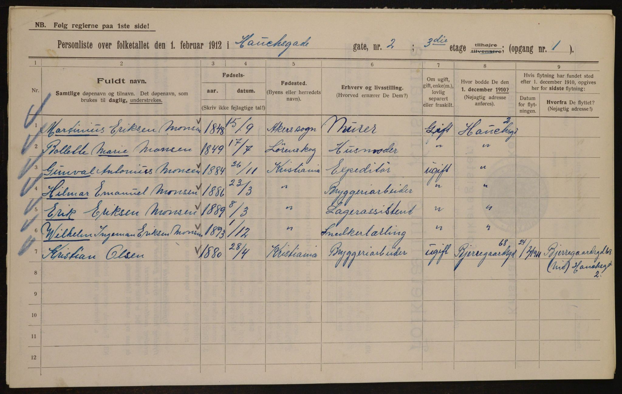 OBA, Kommunal folketelling 1.2.1912 for Kristiania, 1912, s. 35399