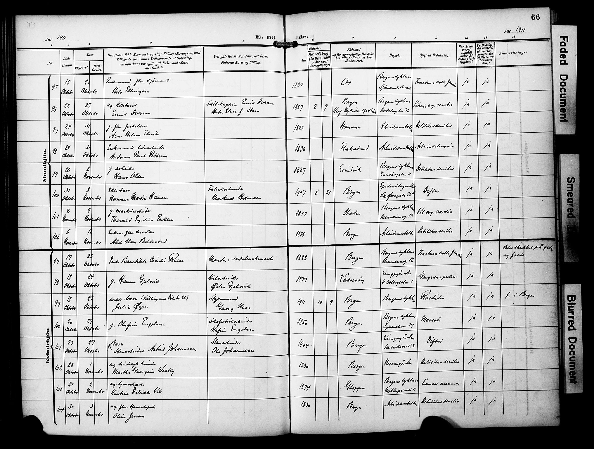 Bergen kommunale pleiehjem - stiftelsespresten, AV/SAB-A-100281: Ministerialbok nr. A 6, 1908-1920, s. 66