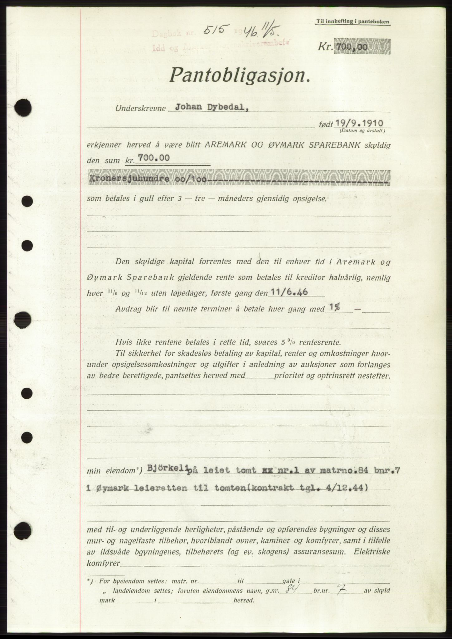 Idd og Marker sorenskriveri, SAO/A-10283/G/Gb/Gbc/L0003: Pantebok nr. B4-9b, 1946-1946, Tingl.dato: 11.05.1946