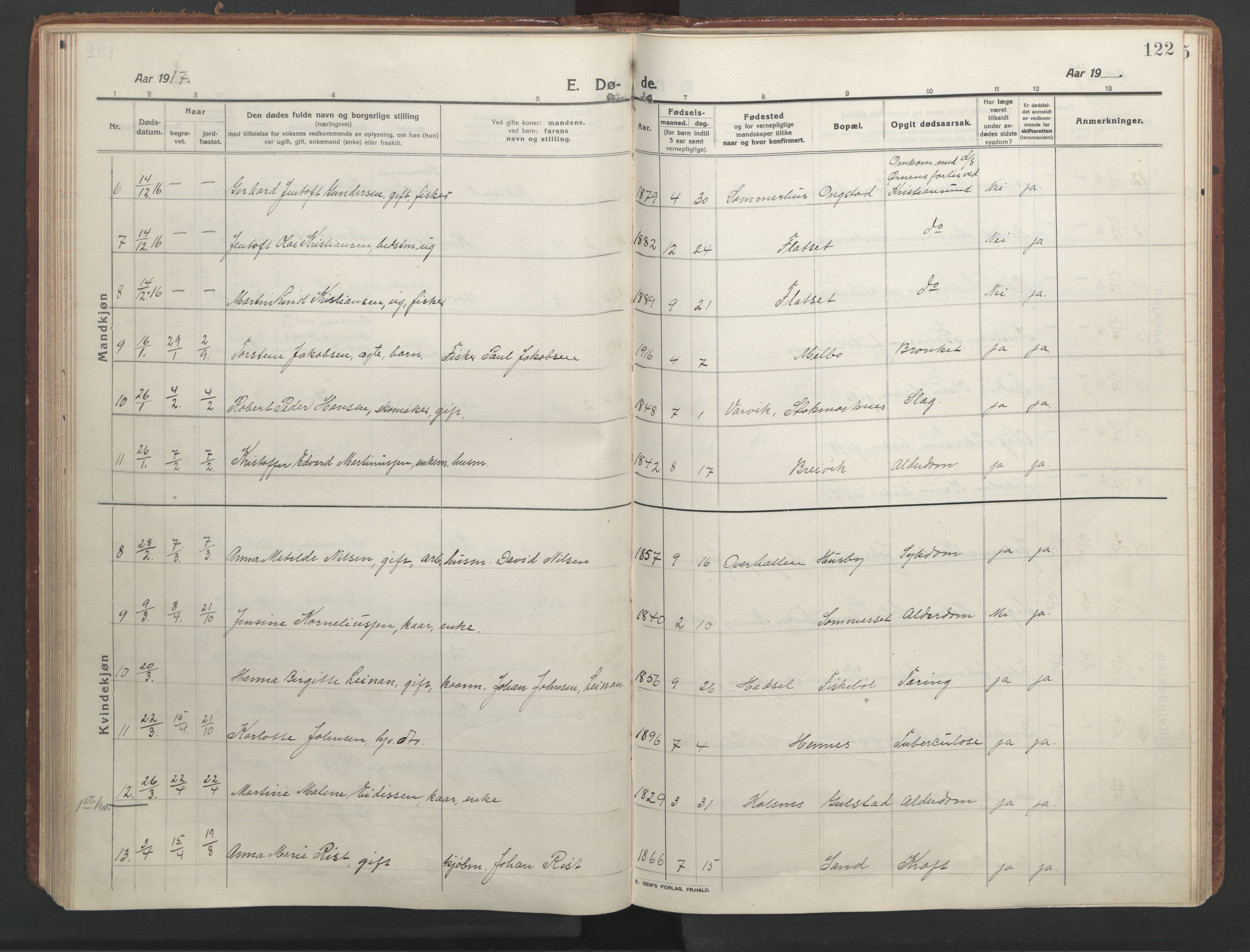 Ministerialprotokoller, klokkerbøker og fødselsregistre - Nordland, AV/SAT-A-1459/888/L1251: Ministerialbok nr. 888A17, 1913-1925, s. 122