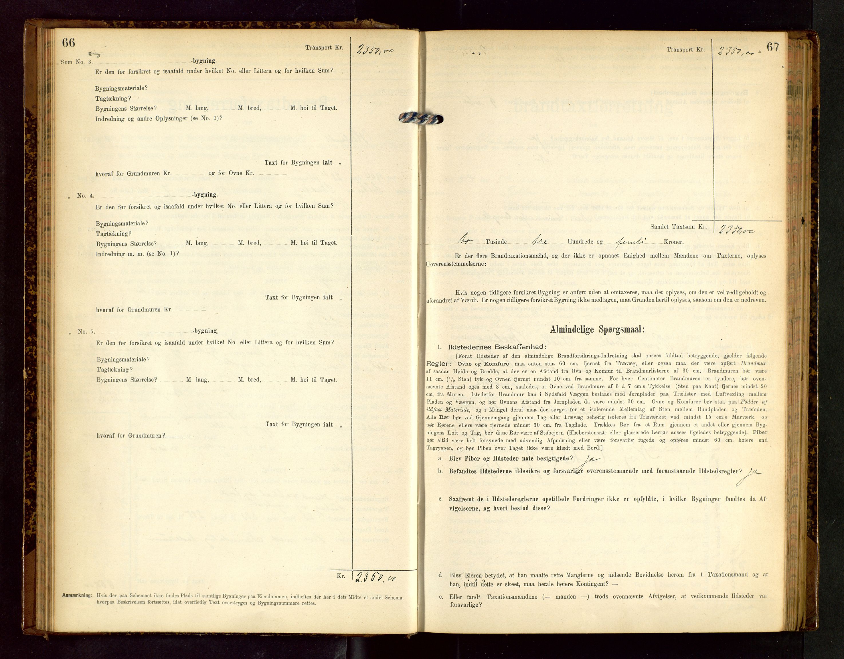 Håland lensmannskontor, AV/SAST-A-100100/Gob/L0002: Branntakstprotokoll - skjematakst. Register i boken., 1902-1906, s. 66-67