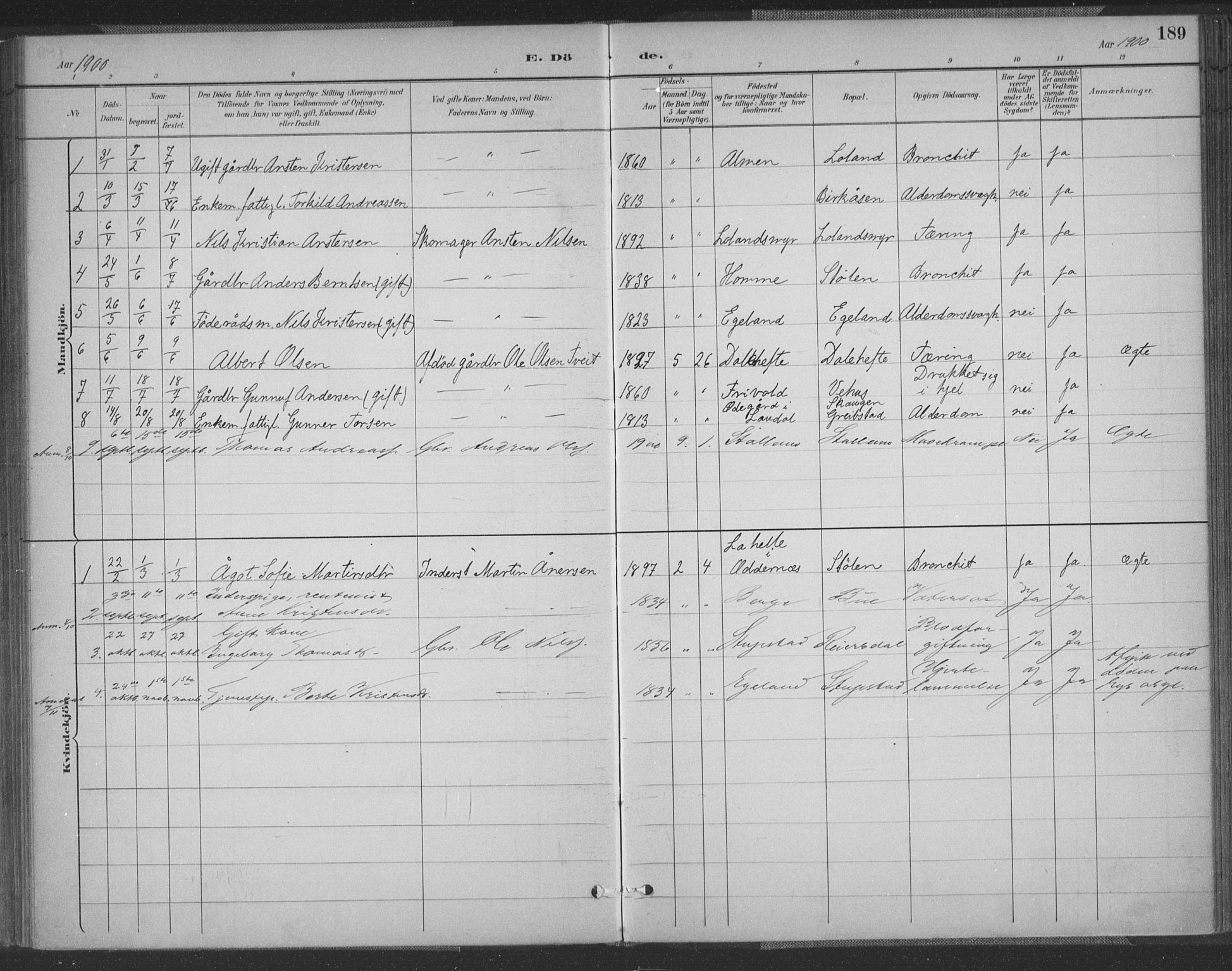 Vennesla sokneprestkontor, SAK/1111-0045/Fa/Fac/L0009: Ministerialbok nr. A 9, 1884-1901, s. 189