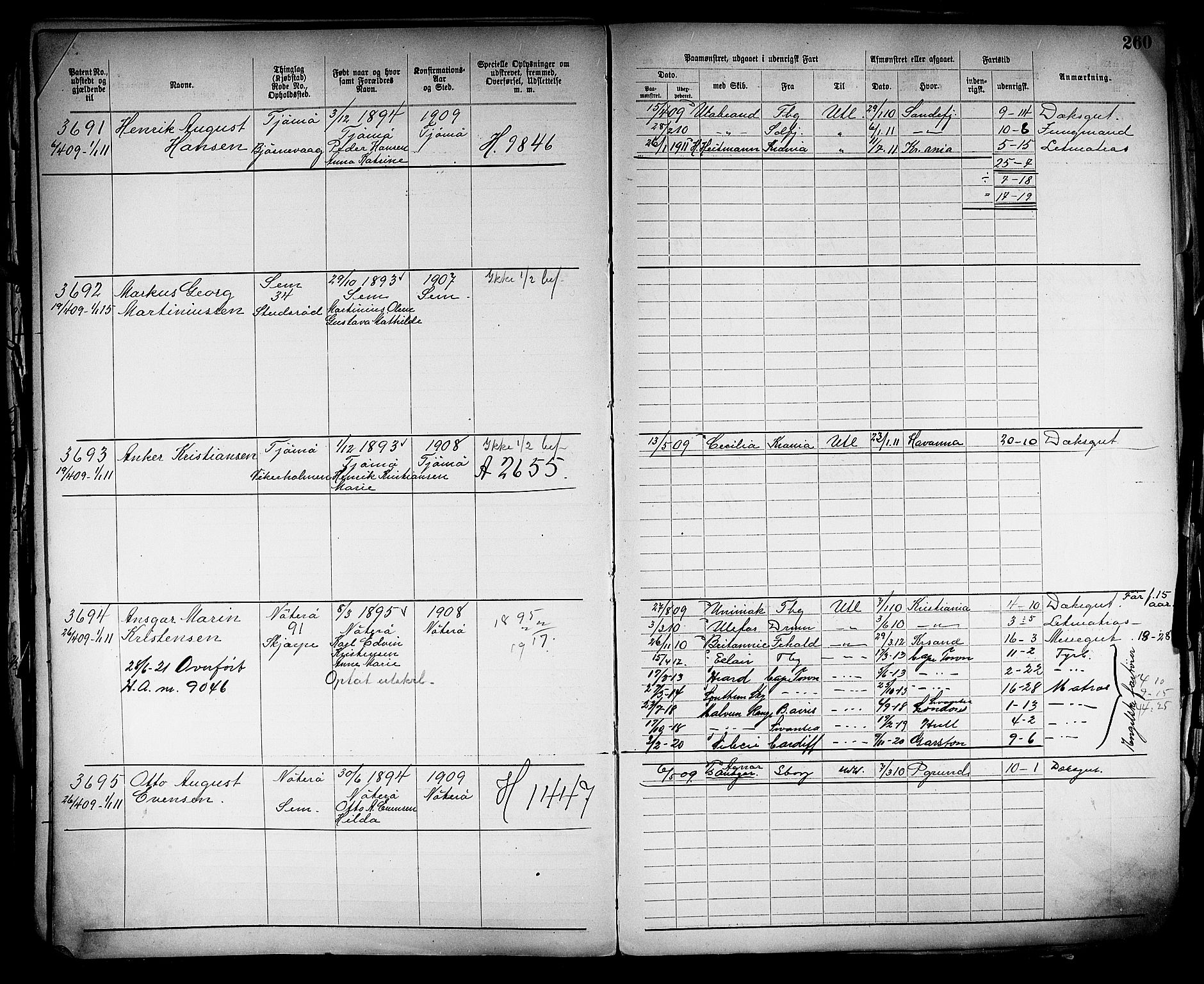 Tønsberg innrulleringskontor, SAKO/A-786/F/Fb/L0005: Annotasjonsrulle Patent nr. 2401-4080, 1904-1910, s. 262