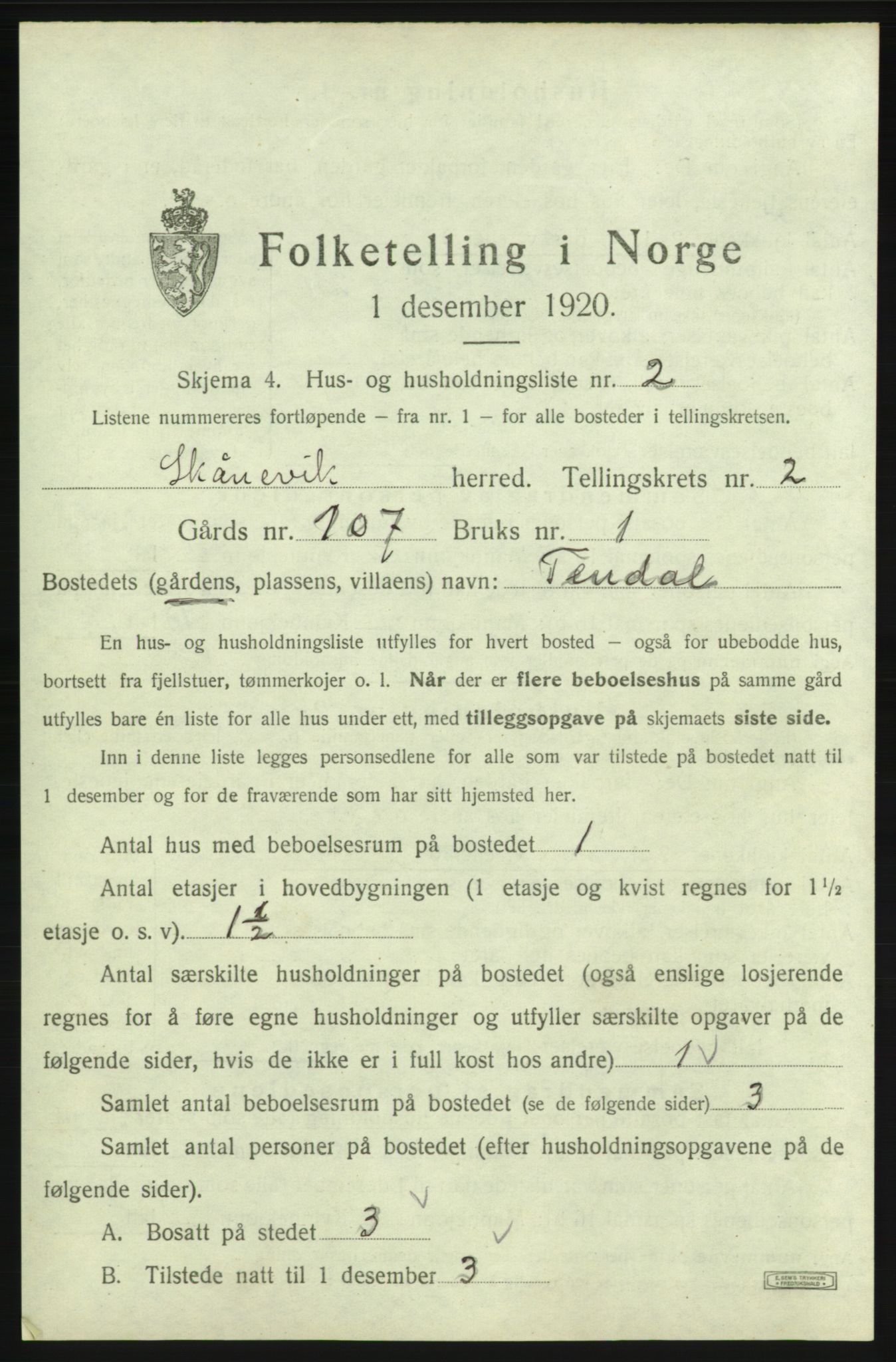 SAB, Folketelling 1920 for 1212 Skånevik herred, 1920, s. 178